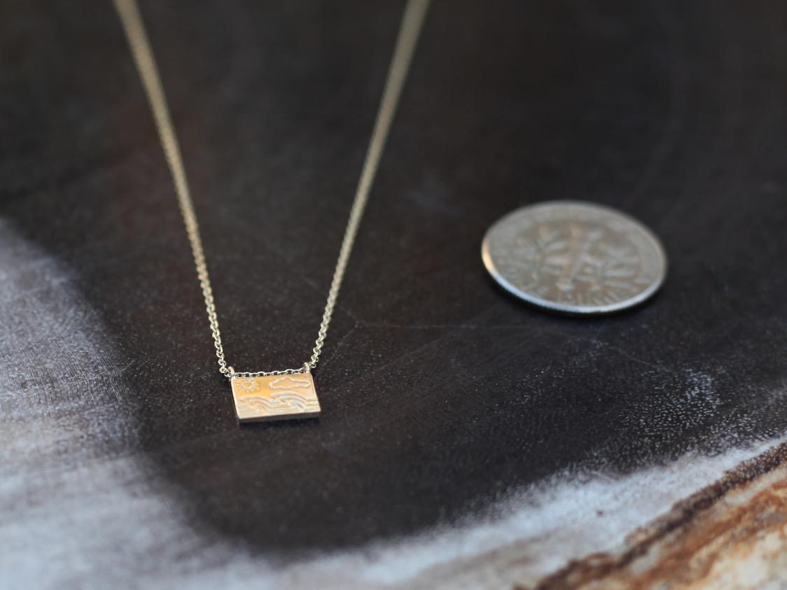 Aili Jewelry | Ocean + 14K Gold Postcard Charm Necklace | Firecracker