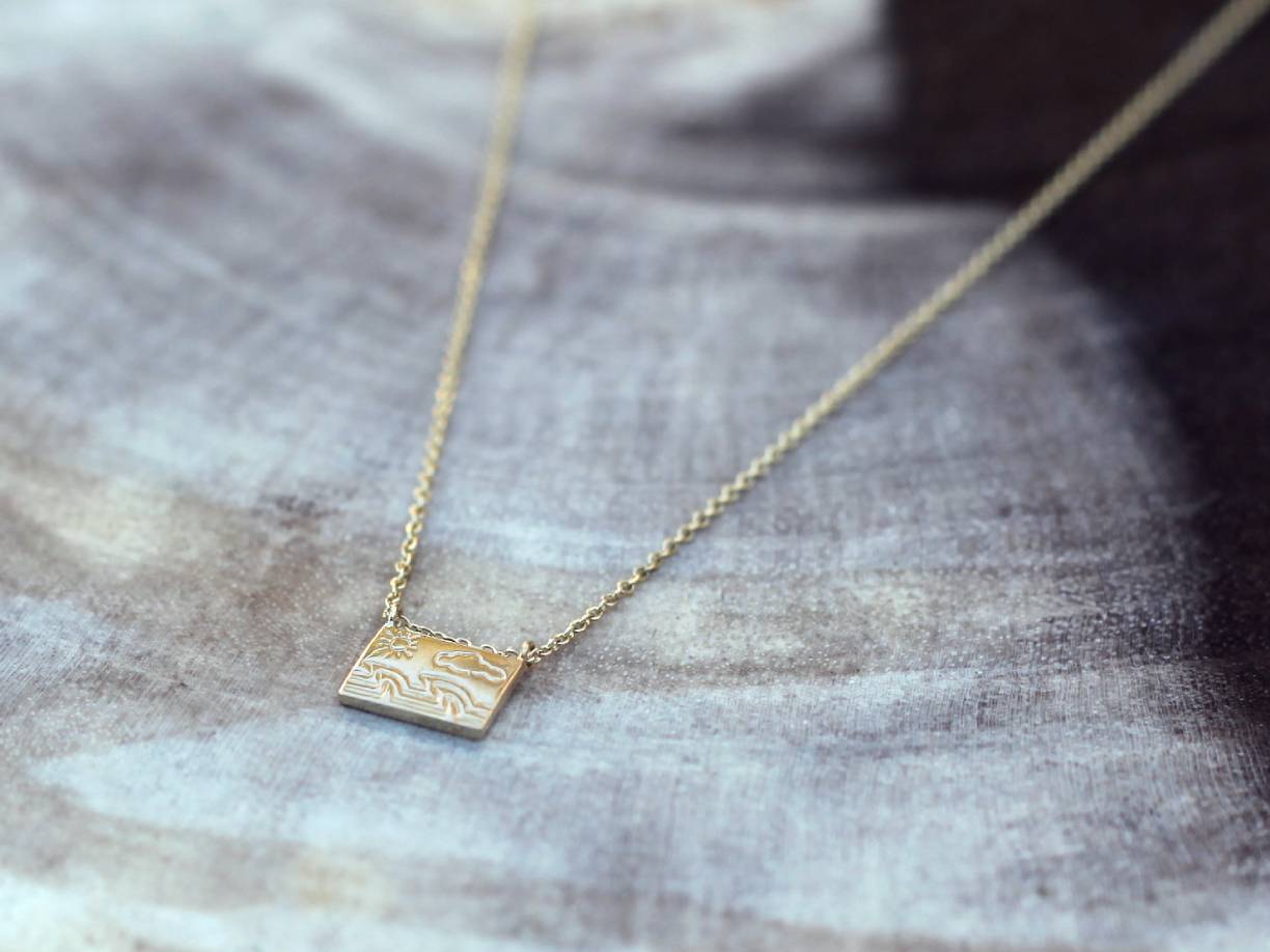 Aili Jewelry | Ocean + 14K Gold Postcard Charm Necklace | Firecracker