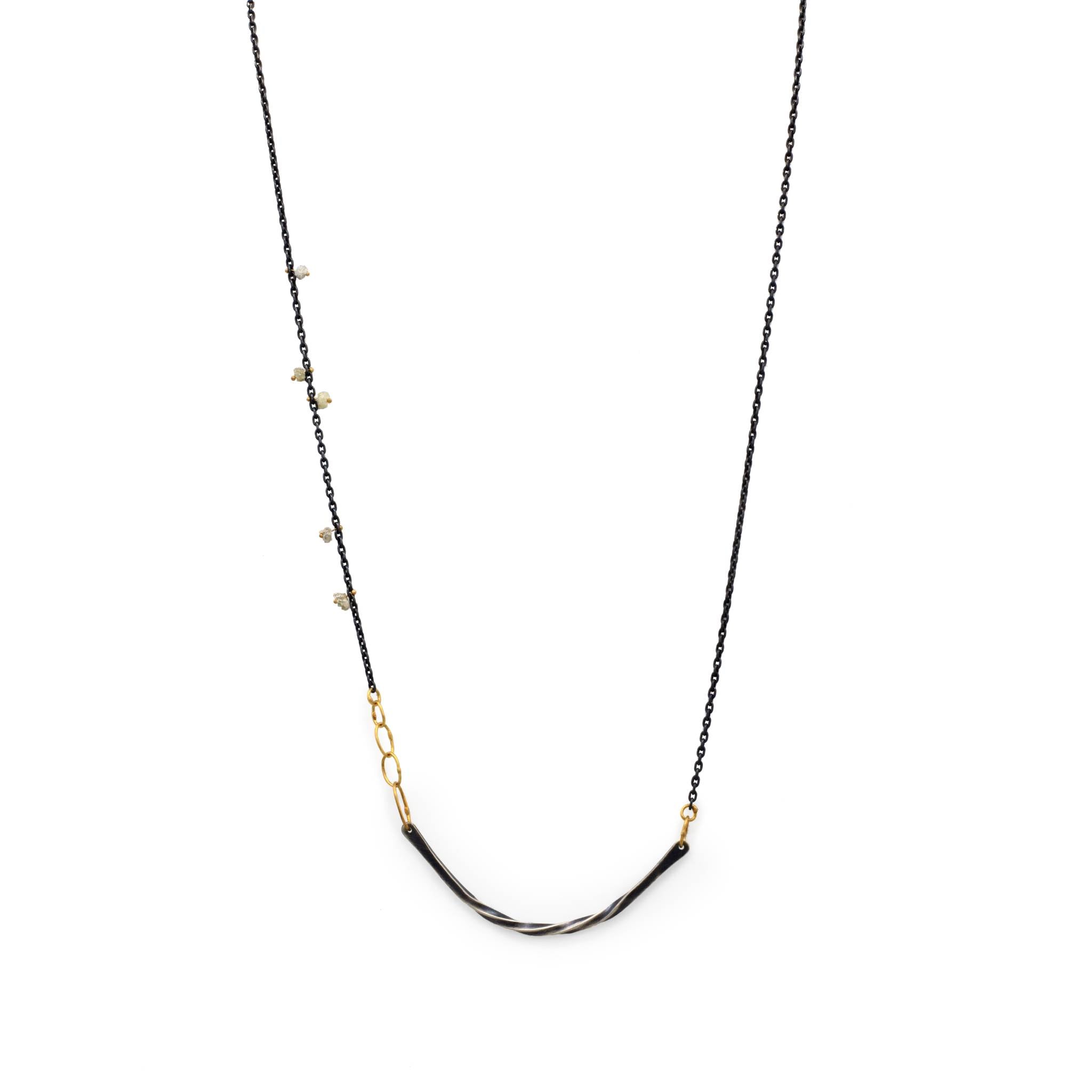 Sarah McGuire Studio | "Bias Arc" 18k Gold, Raw Diamond + Sterling Silver Necklace | Firecracker
