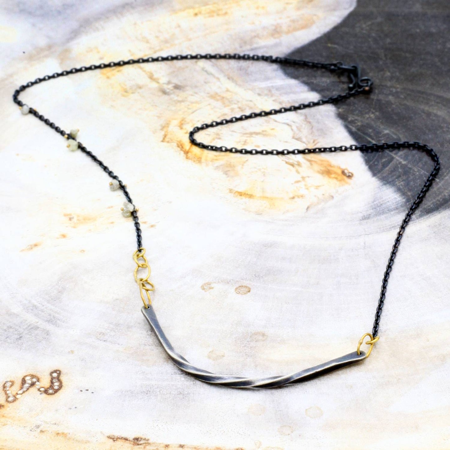 Sarah McGuire Studio | "Bias Arc" 18k Gold, Raw Diamond + Sterling Silver Necklace | Firecracker