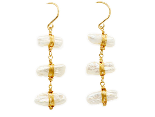 Dana Kellin Jewelry | Freshwater Pearl Trio Earrings | Firecracker