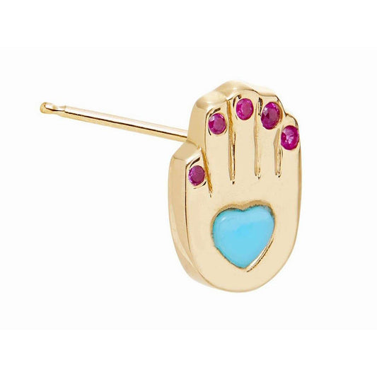 Scosha | Hamsa Gemstone + 14K Gold Stud Earring | Firecracker