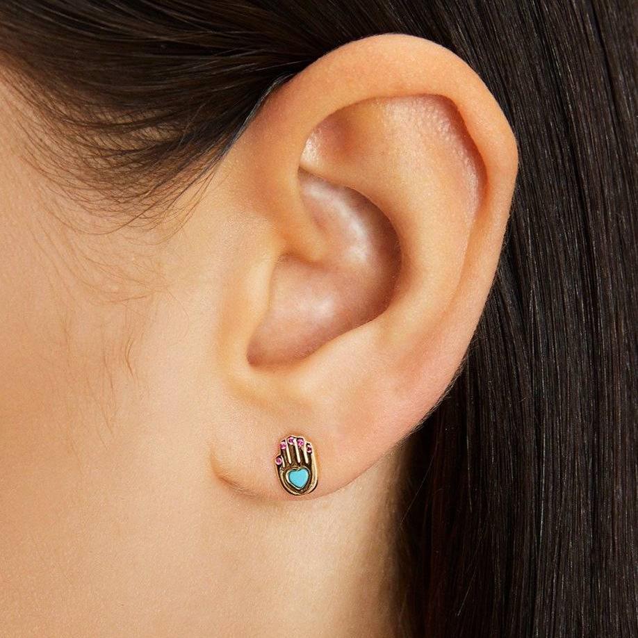 Scosha | Hamsa Gemstone + 14K Gold Stud Earring | Firecracker