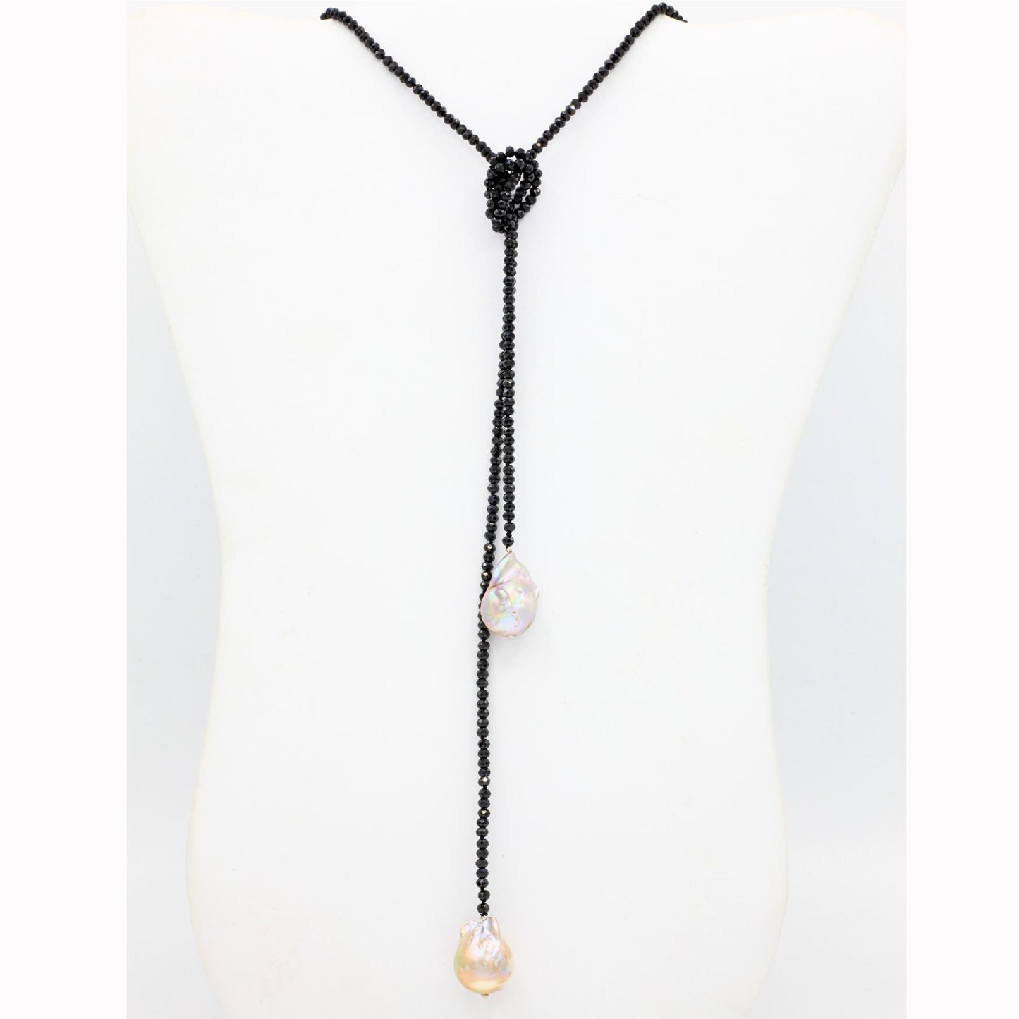 Lena Skadegard Jewels | Baroque Pearl + Black Spinel Lariat Necklace | Firecracker