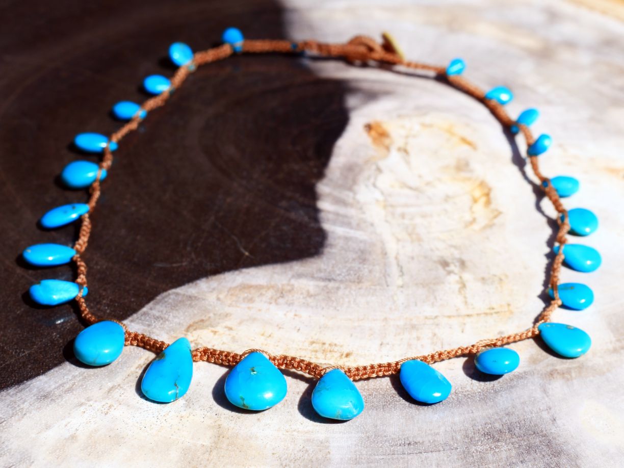 Lena Skadegard Jewels | Turquoise Teardrop Macrame Necklace | Firecracker