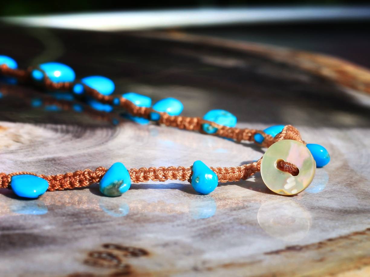 Lena Skadegard Jewels | Turquoise Teardrop Macrame Necklace | Firecracker