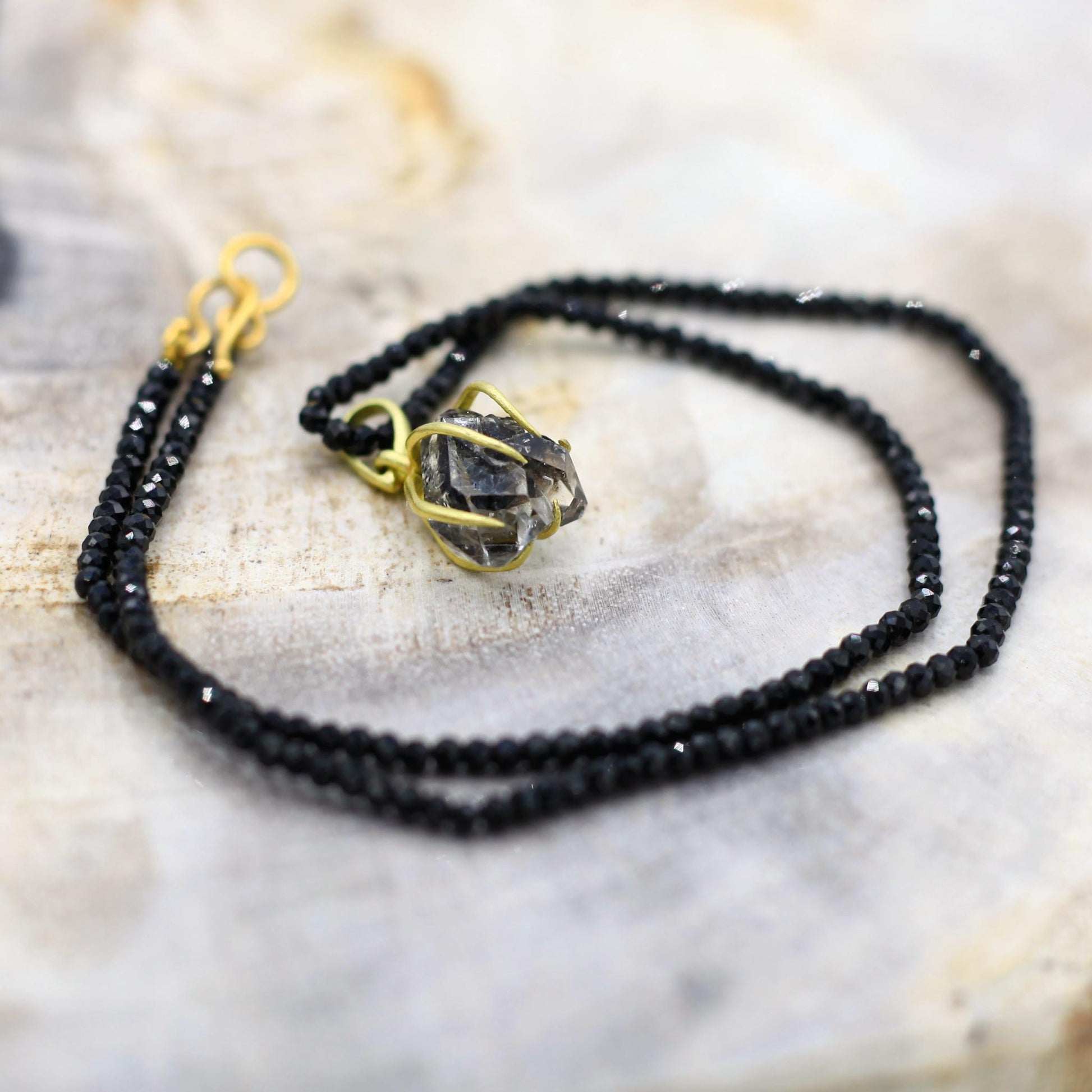 Lena Skadegard Jewels | Herkimer Diamond + Black Spinel 9k Gold Clasp Necklace | Firecracker