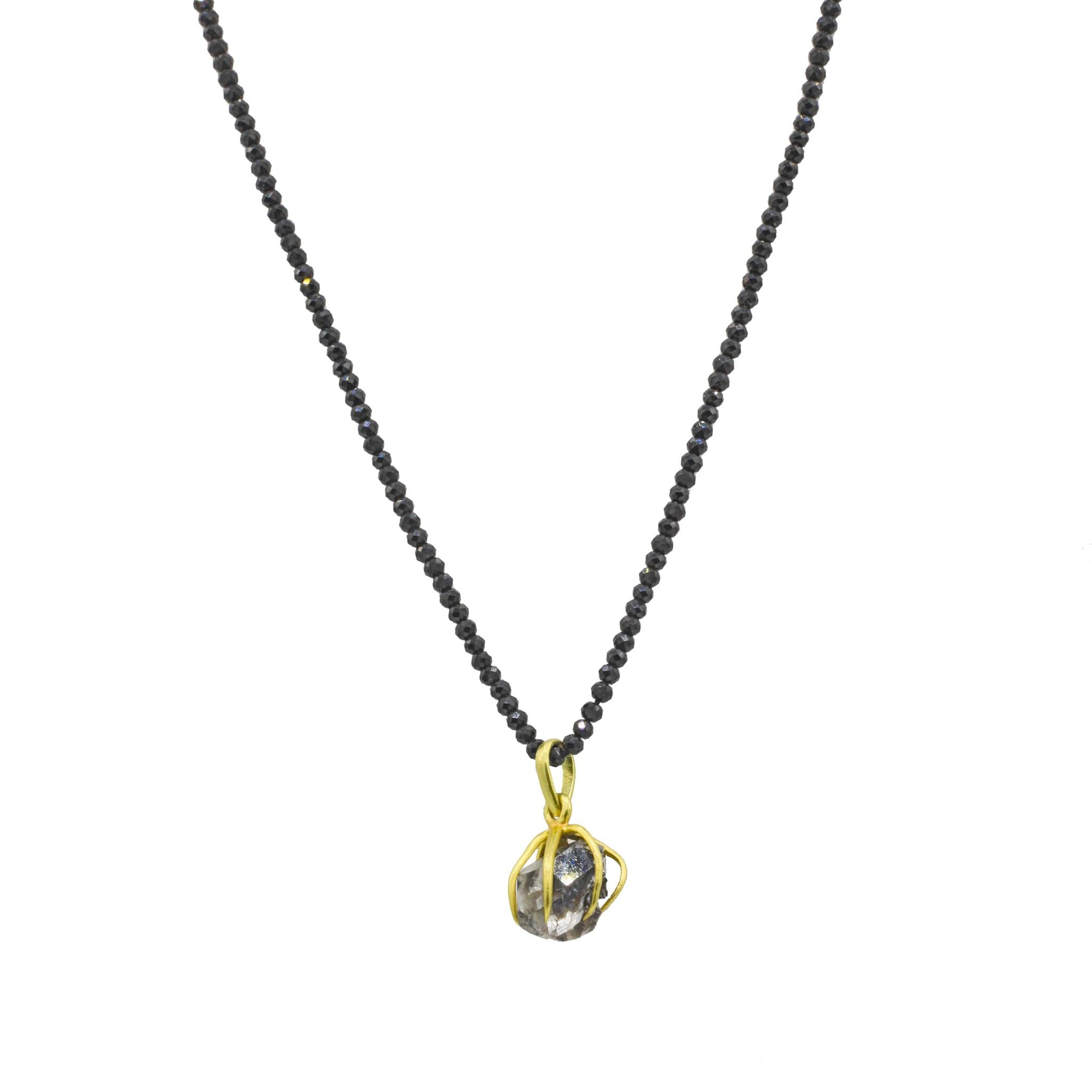 Lena Skadegard Jewels | Herkimer Diamond + Black Spinel 9k Gold Clasp Necklace | Firecracker