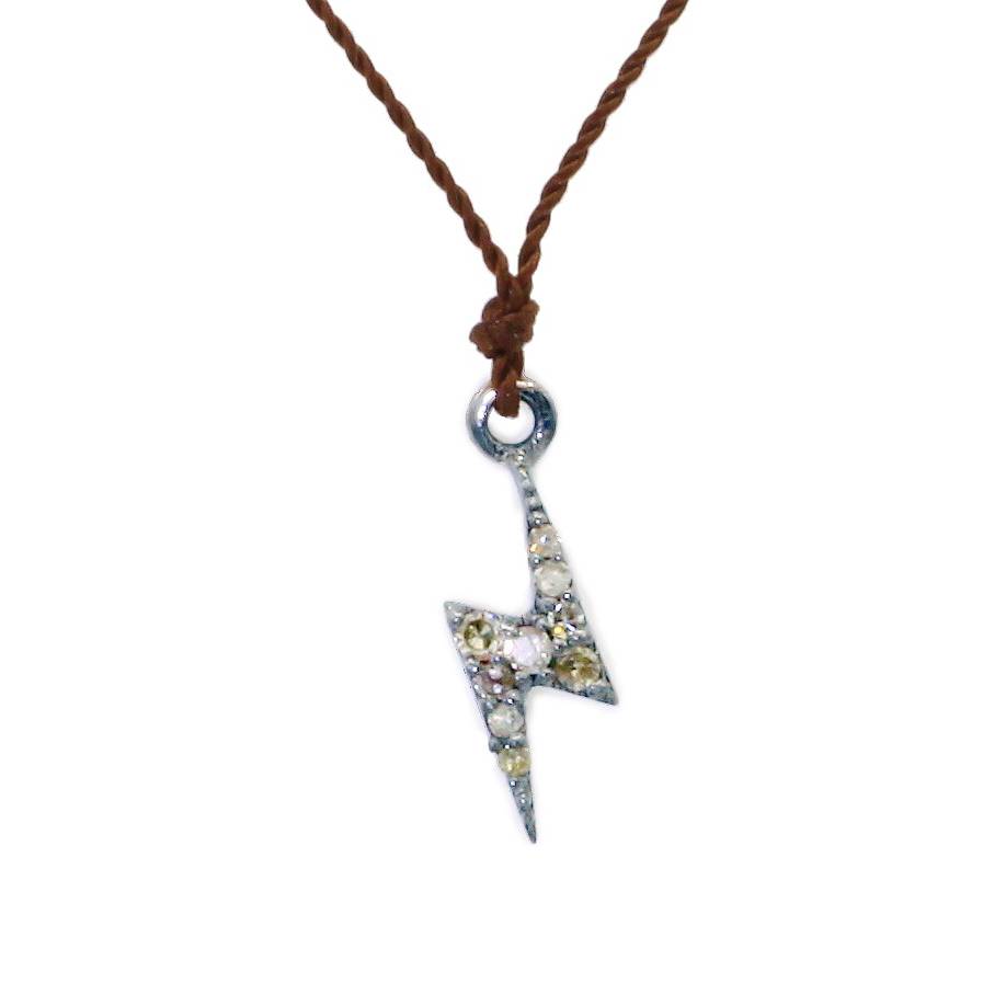 Margaret Solow Studio | Pave Diamond Lightning Bolt + Sterling Silver Pendant Necklace | Firecracker
