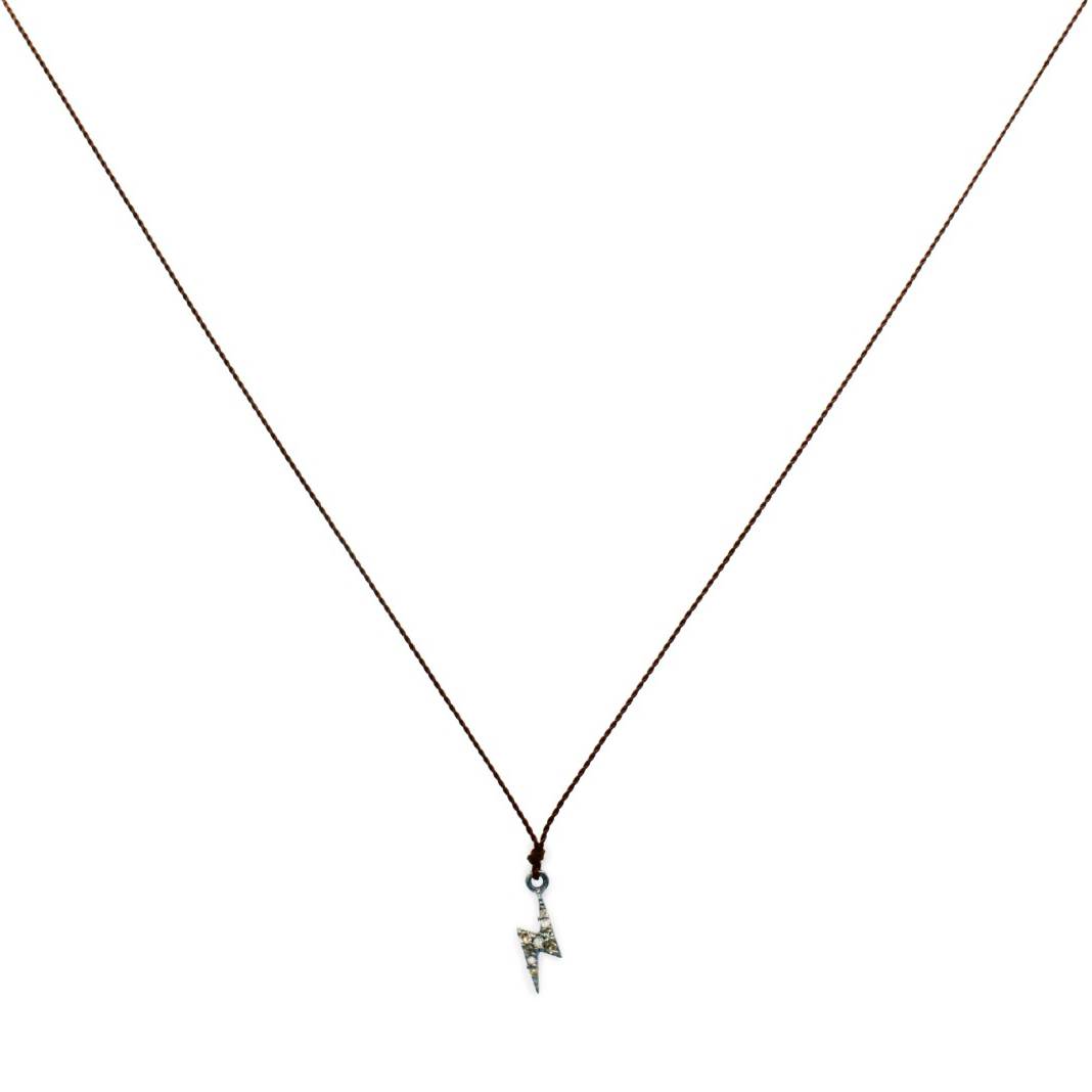 Margaret Solow Studio | Pave Diamond Lightning Bolt + Sterling Silver Pendant Necklace | Firecracker