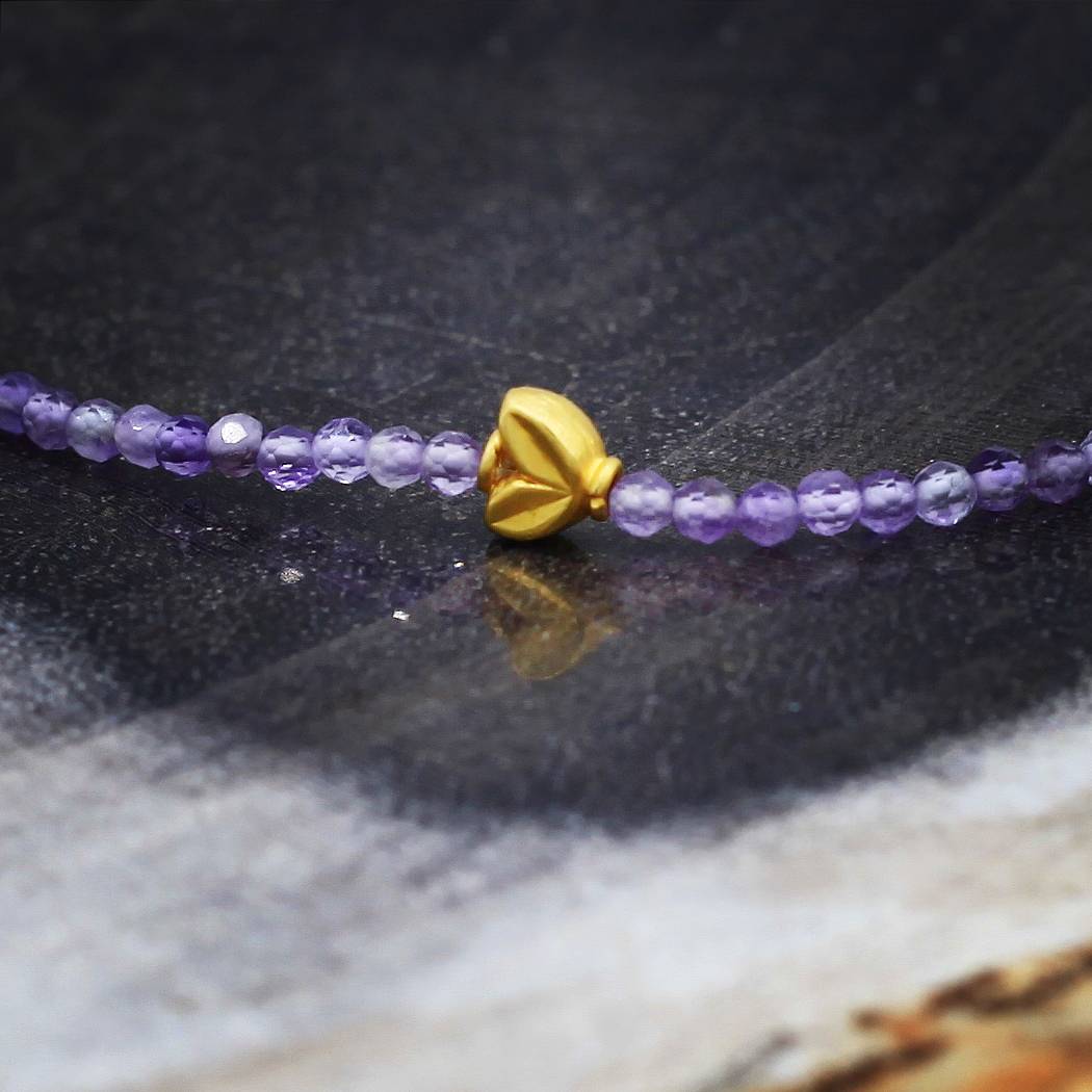 Margaret Solow Jewelry | Amethyst + 18k Gold Beaded Bracelet | Firecracker