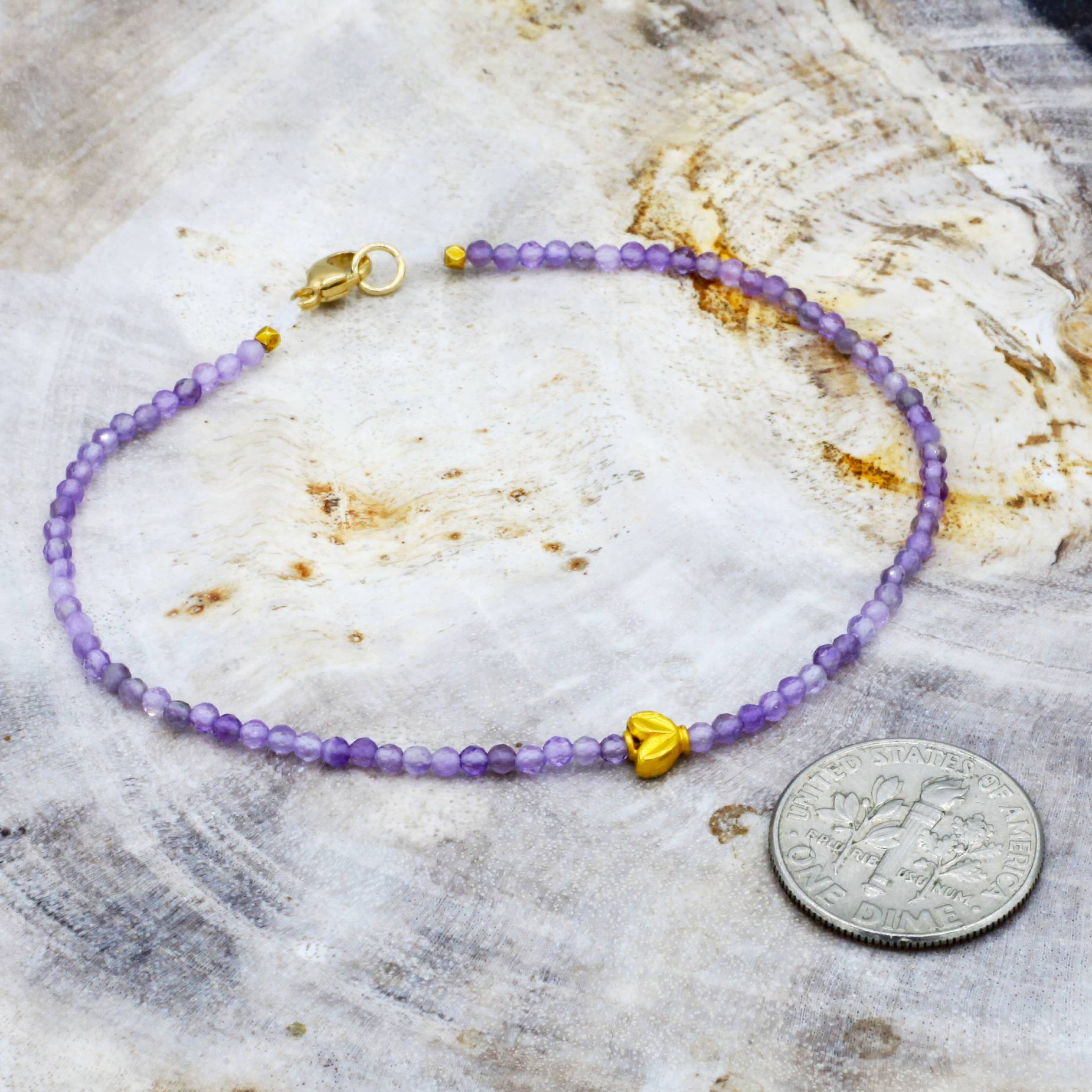 Margaret Solow Jewelry | Amethyst + 18k Gold Beaded Bracelet | Firecracker