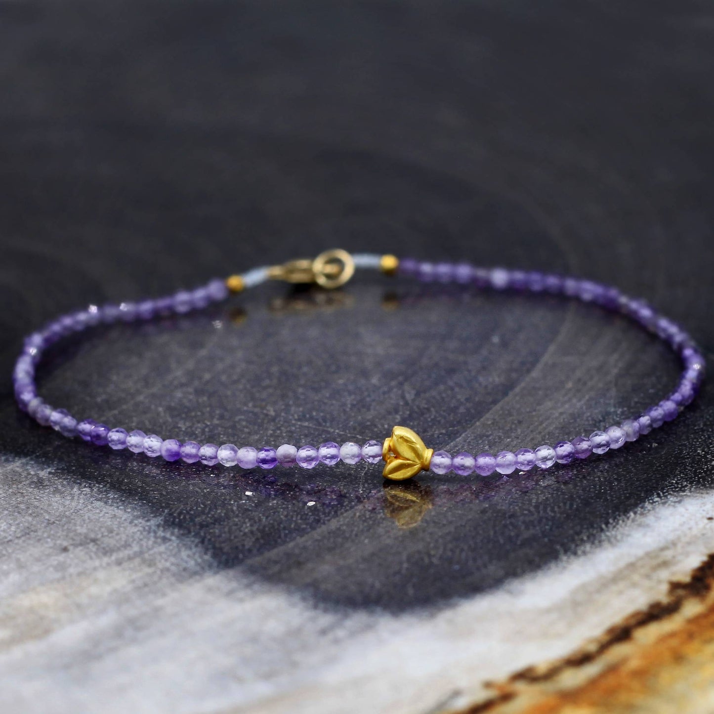 Margaret Solow Jewelry | Amethyst + 18k Gold Beaded Bracelet | Firecracker