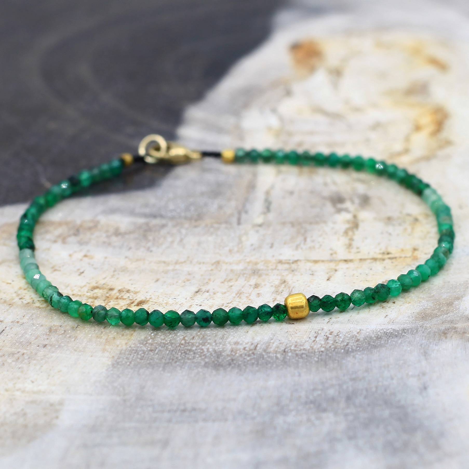 Margaret Solow Jewelry | Emerald + 18k Gold Beaded Bracelet | Firecracker