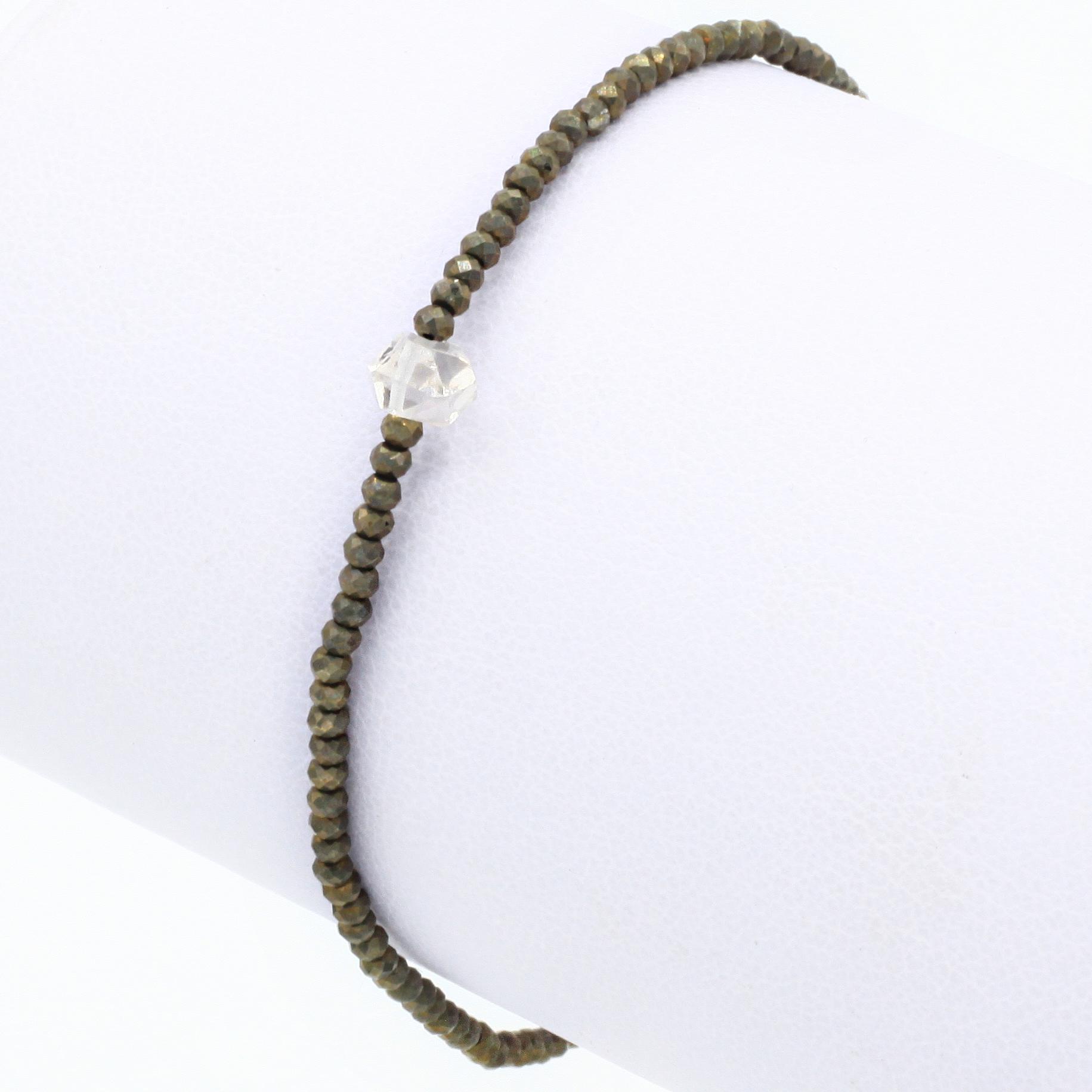 Margaret Solow Jewelry | Herkimer Quartz + Pyrite Beaded Bracelet | Firecracker