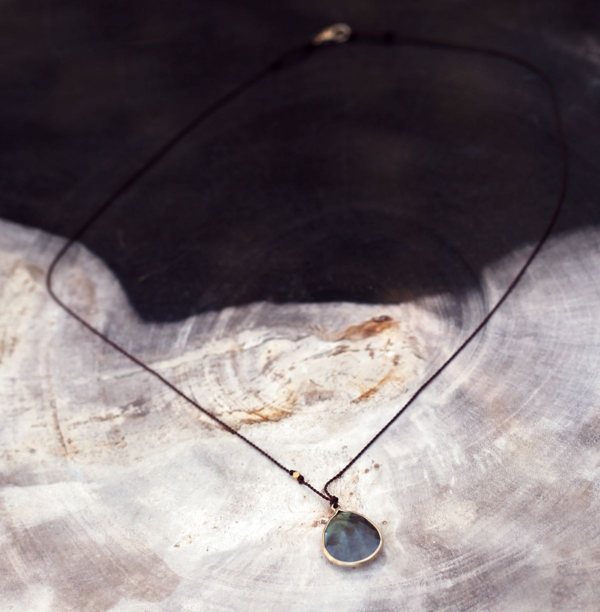 Magaret Solow Jewelry | Labradorite + 14k Gold Drop Necklace | Firecracker
