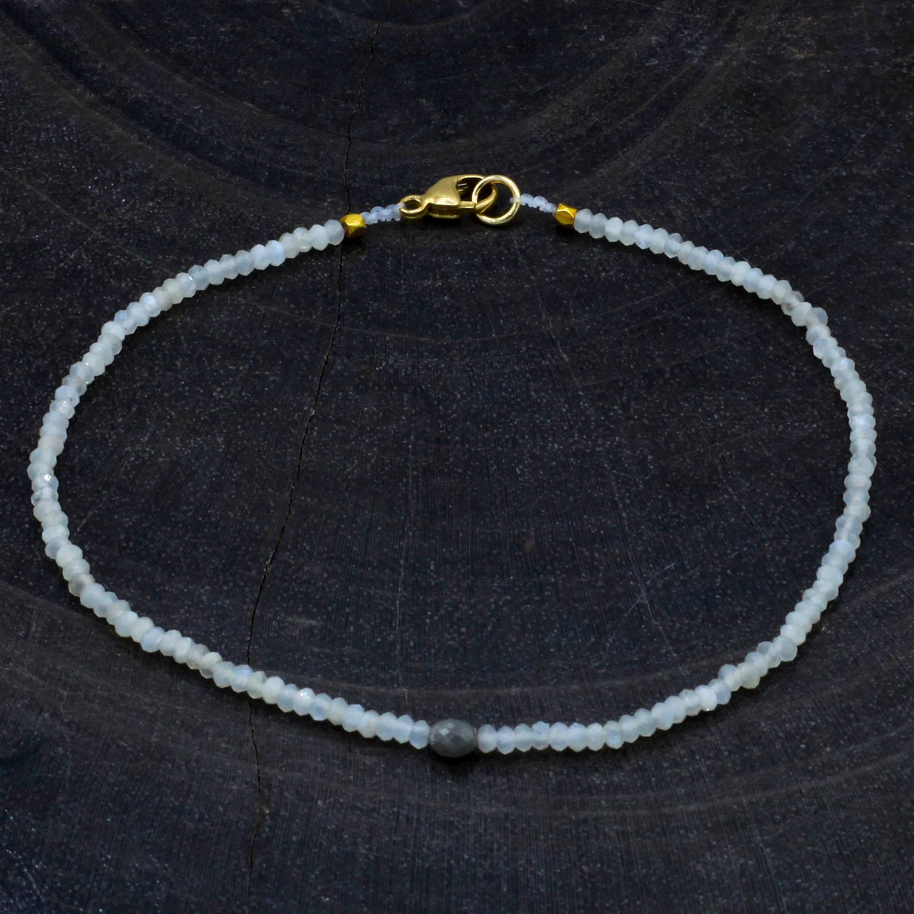 Margaret Solow Jewelry | Rainbow Moonstone + Grey Diamond 14k Gold Beaded Bracelet | Firecracker