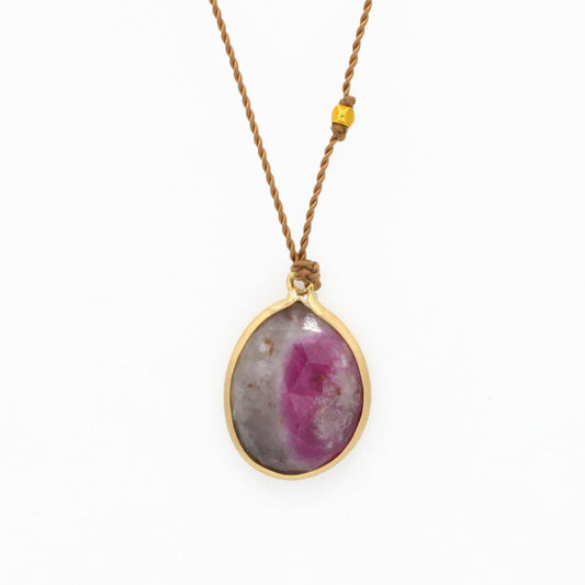 Margaret Solow Jewelry | Opaque Ruby + 14k Gold Drop Necklace | Firecracker