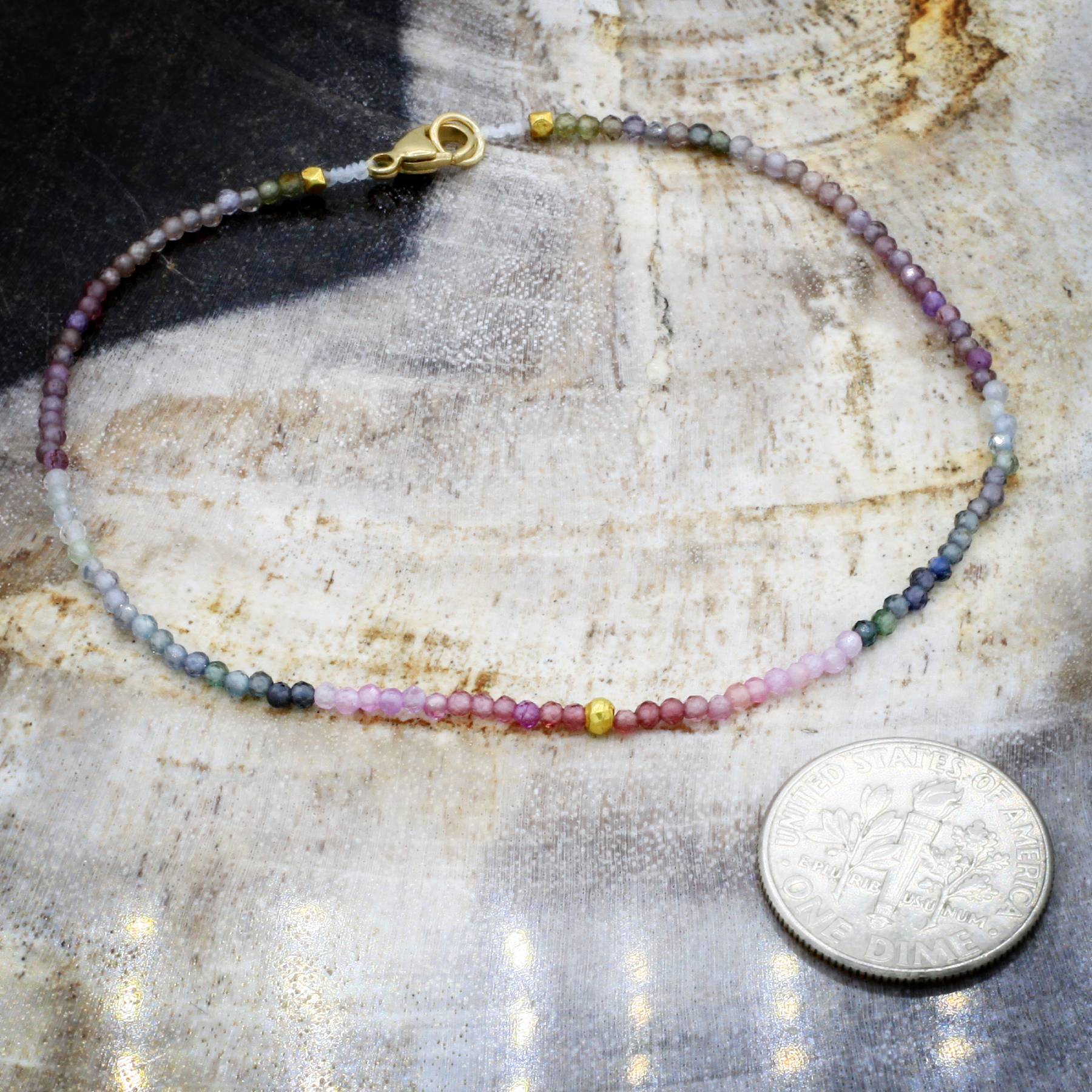 Margaret Solow Jewelry | Pink Sapphire + 18k Gold Beaded Bracelet | Firecracker