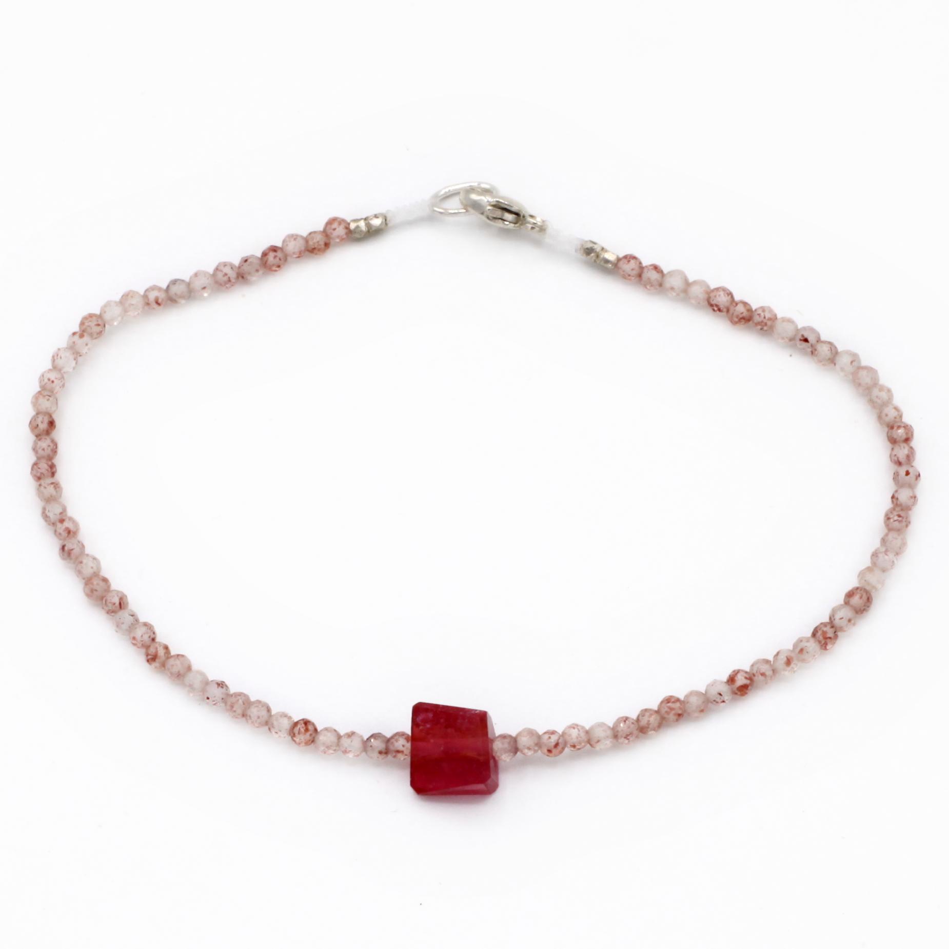 Margaret Solow Jewelry | Strawberry Quartz + Tourmaline Beaded Bracelet | Firecracker