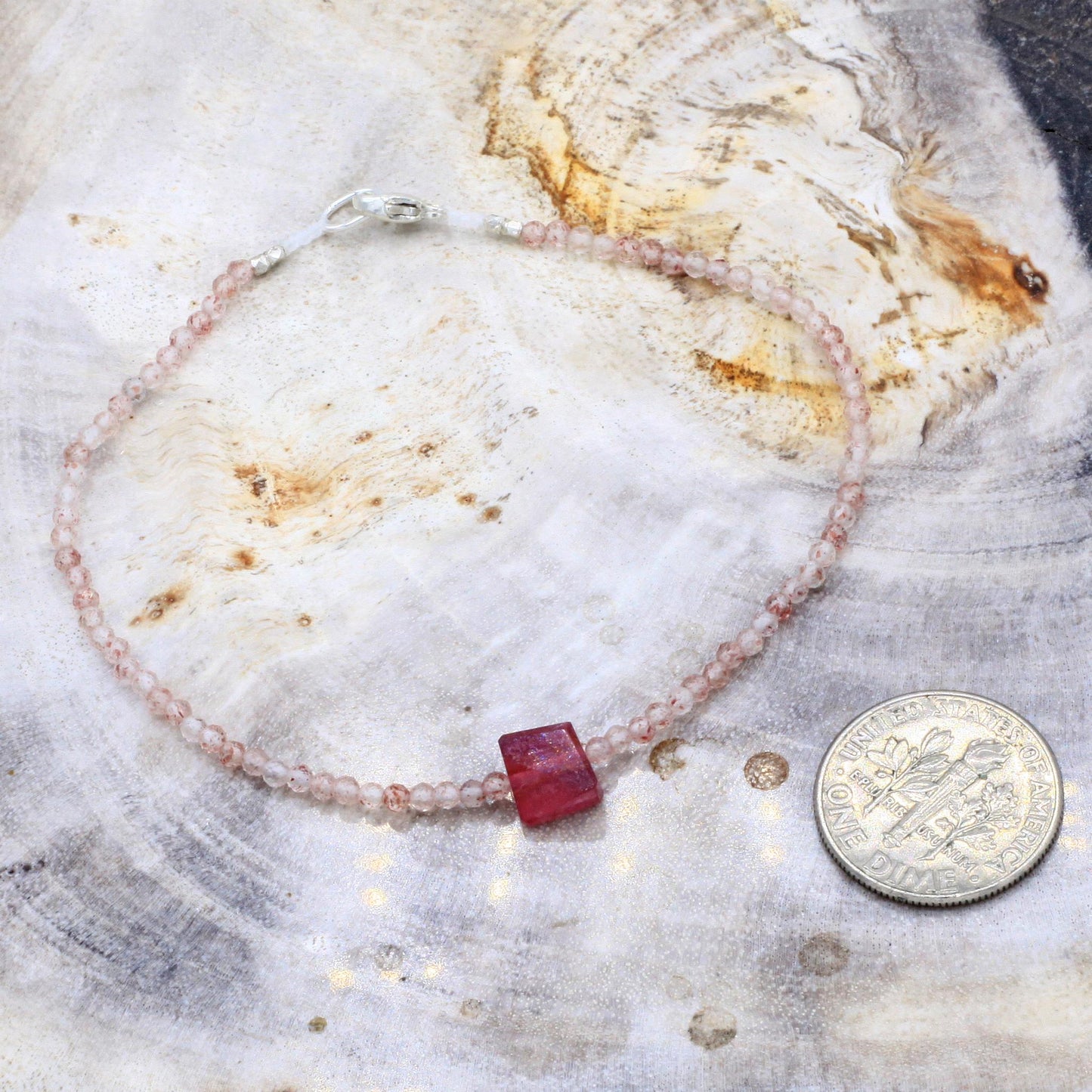 Margaret Solow Jewelry | Strawberry Quartz + Tourmaline Beaded Bracelet | Firecracker