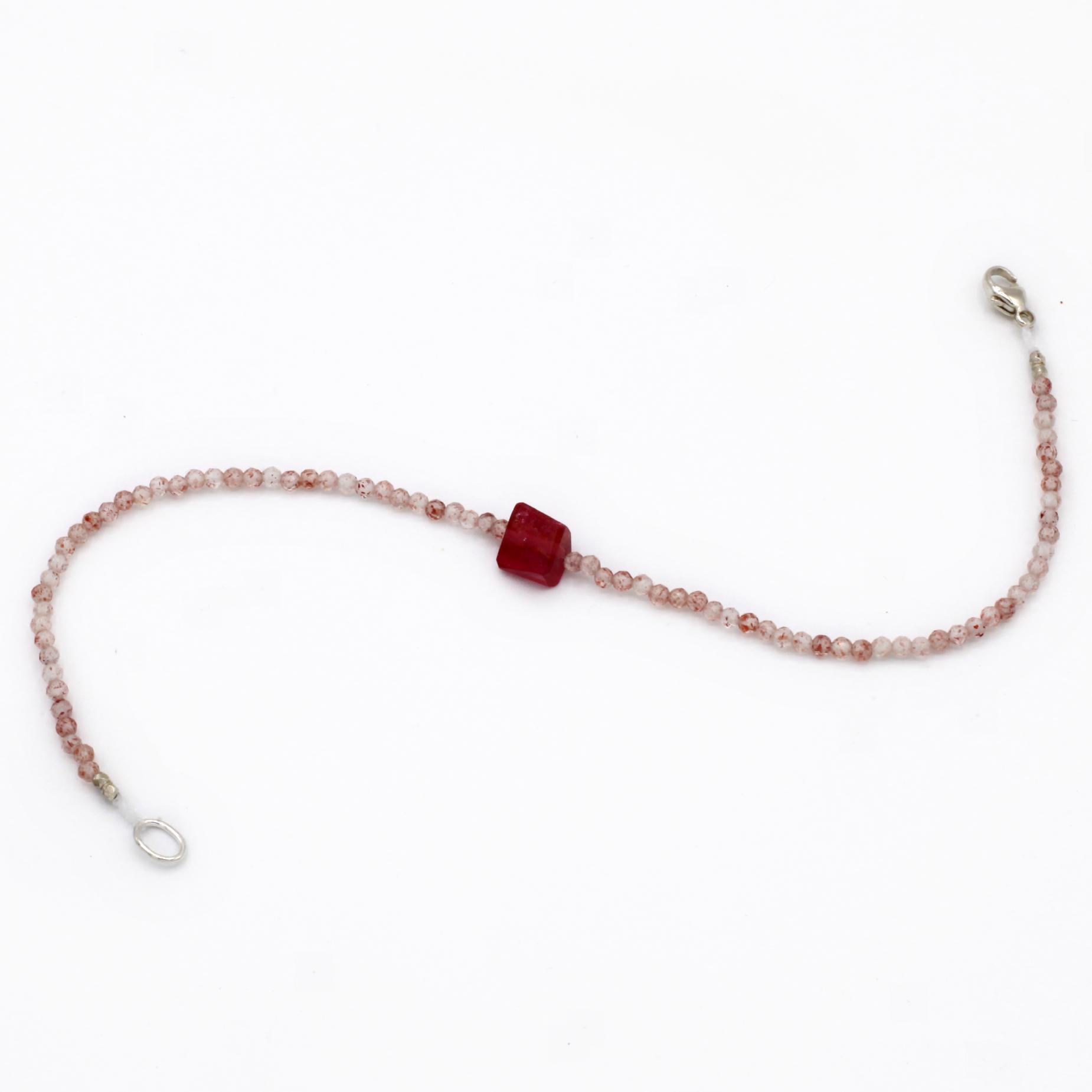 Margaret Solow Jewelry | Strawberry Quartz + Tourmaline Beaded Bracelet | Firecracker