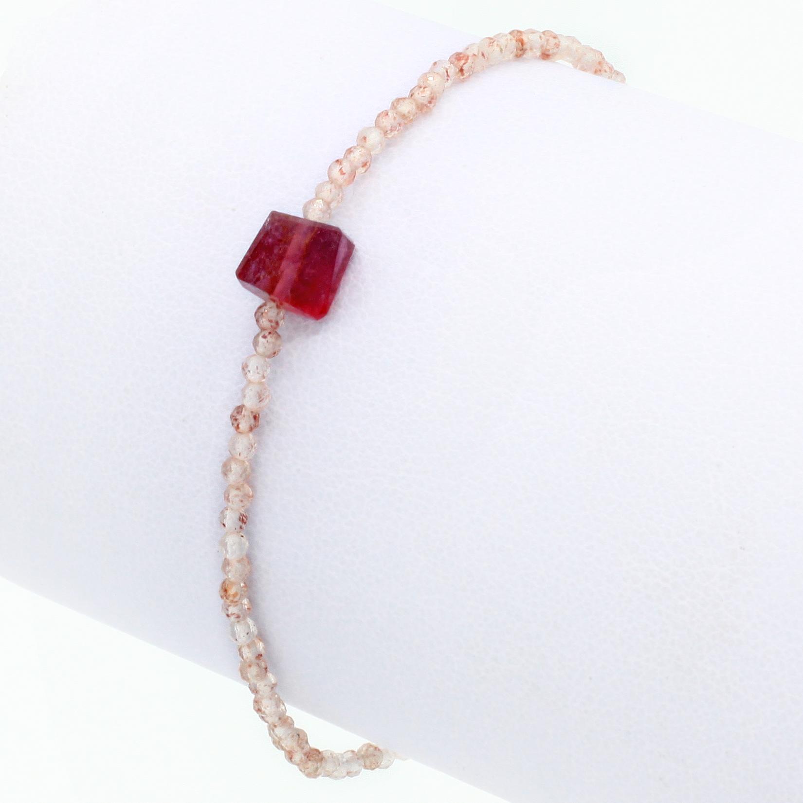 Margaret Solow Jewelry | Strawberry Quartz + Tourmaline Beaded Bracelet | Firecracker
