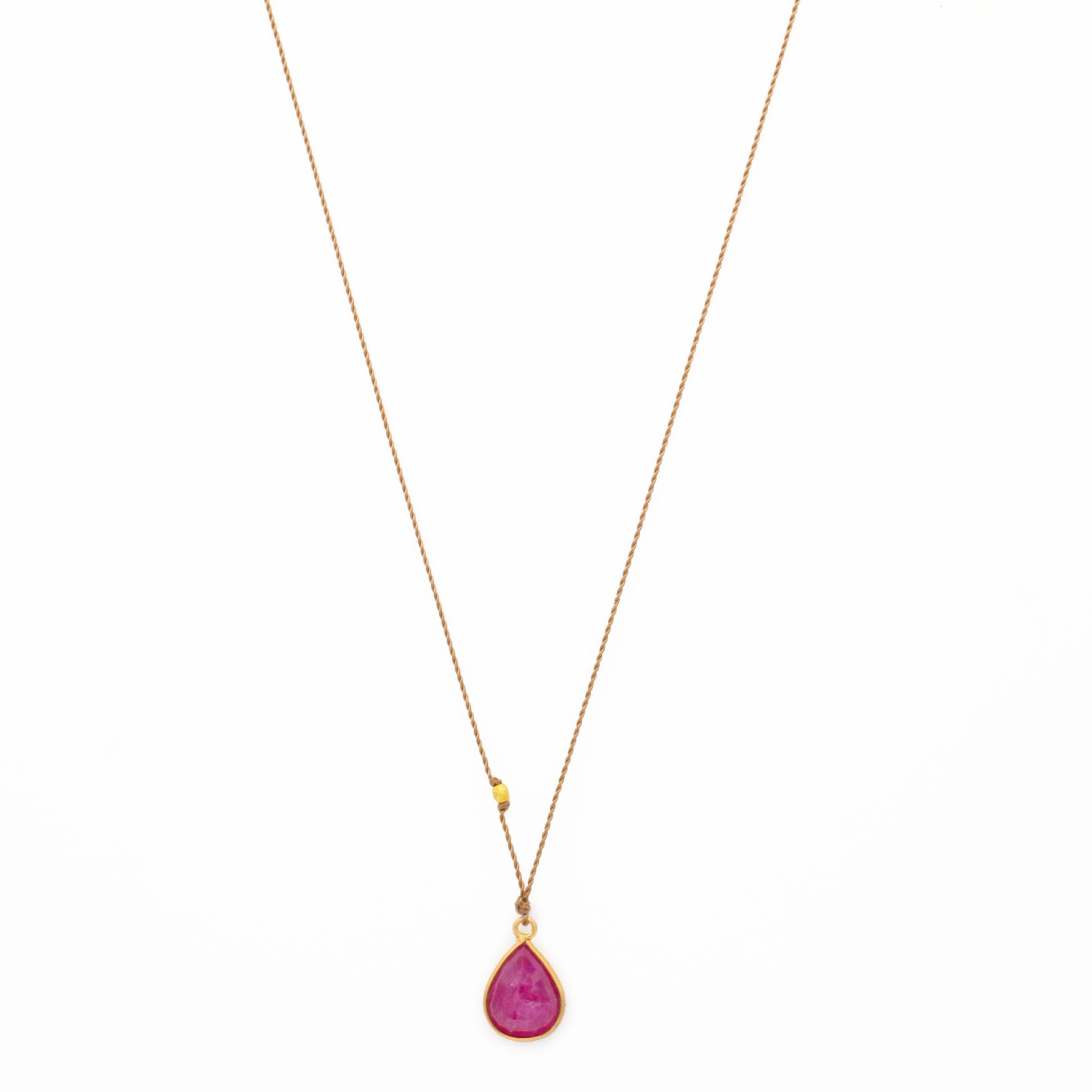 Margaret Solow Jewelry | Teardrop Ruby + 18k Gold Drop Necklace | Firecracker