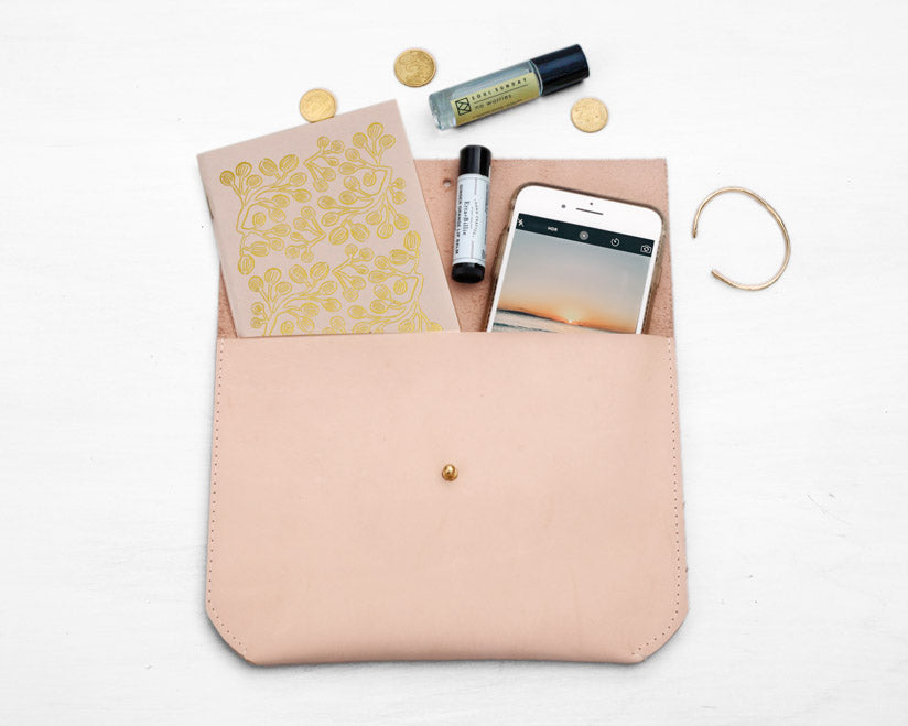 Matine | Geometric Leather Clutch (Veg-Tan) | Firecracker