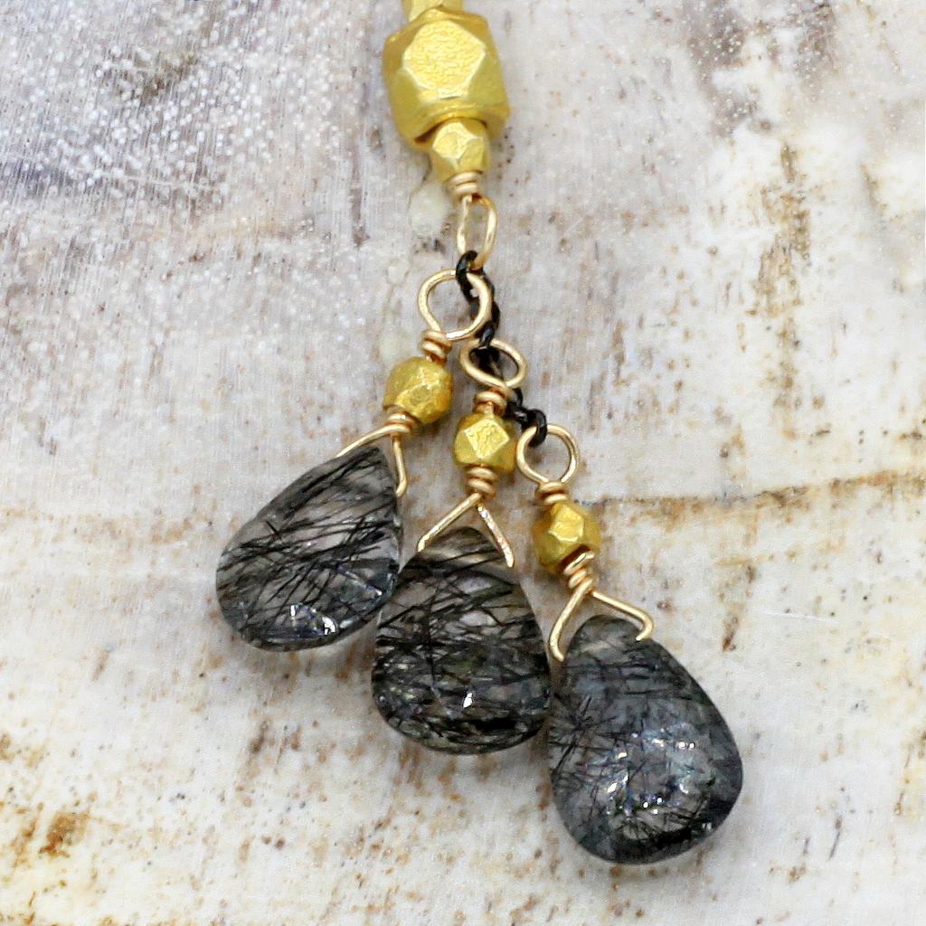 Robindira Unsworth Jewelry | Black Rutilated Quartz + Oxidized Sterling Silver Earrings | Firecracker