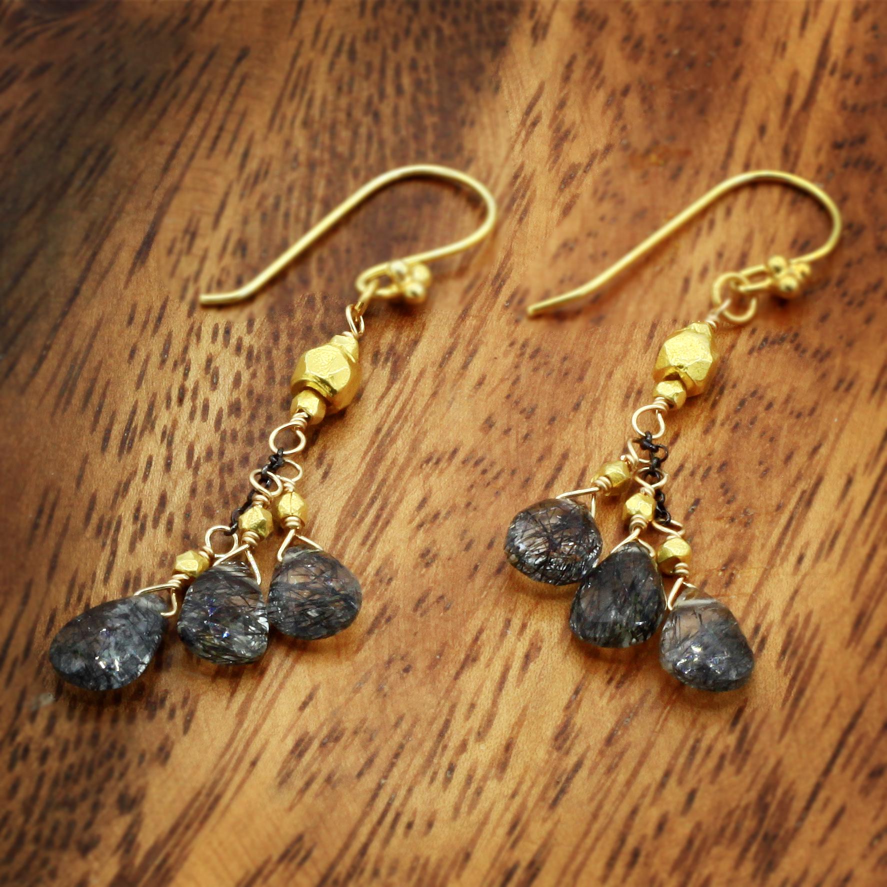 Robindira Unsworth Jewelry | Black Rutilated Quartz + Oxidized Sterling Silver Earrings | Firecracker