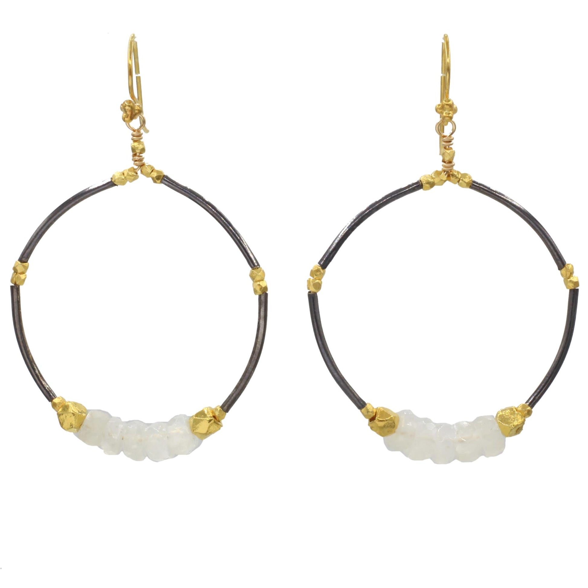 Robindira Unsworth Jewelry | Moonstone + Oxidized Sterling Silver Hoop Earrings | Firecracker