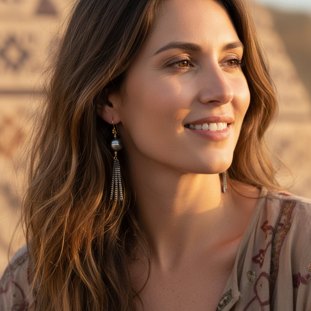 Robindira Unsworth Jewelry | Tahitian Pearl Oxidized Sterling Silver Earrings| Firecracker