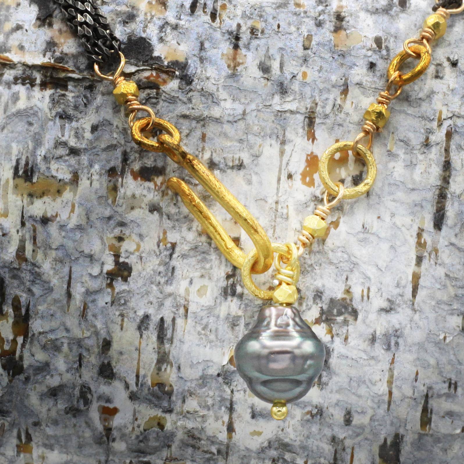 Robindira Unsworth Jewelry | Tahitian Pearl + Oxidized Sterling Silver Strand Bracelet | Firecracker