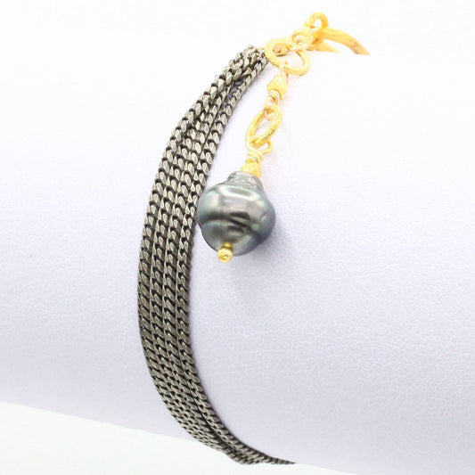 Robindira Unsworth Jewelry | Tahitian Pearl + Oxidized Sterling Silver Strand Bracelet | Firecracker