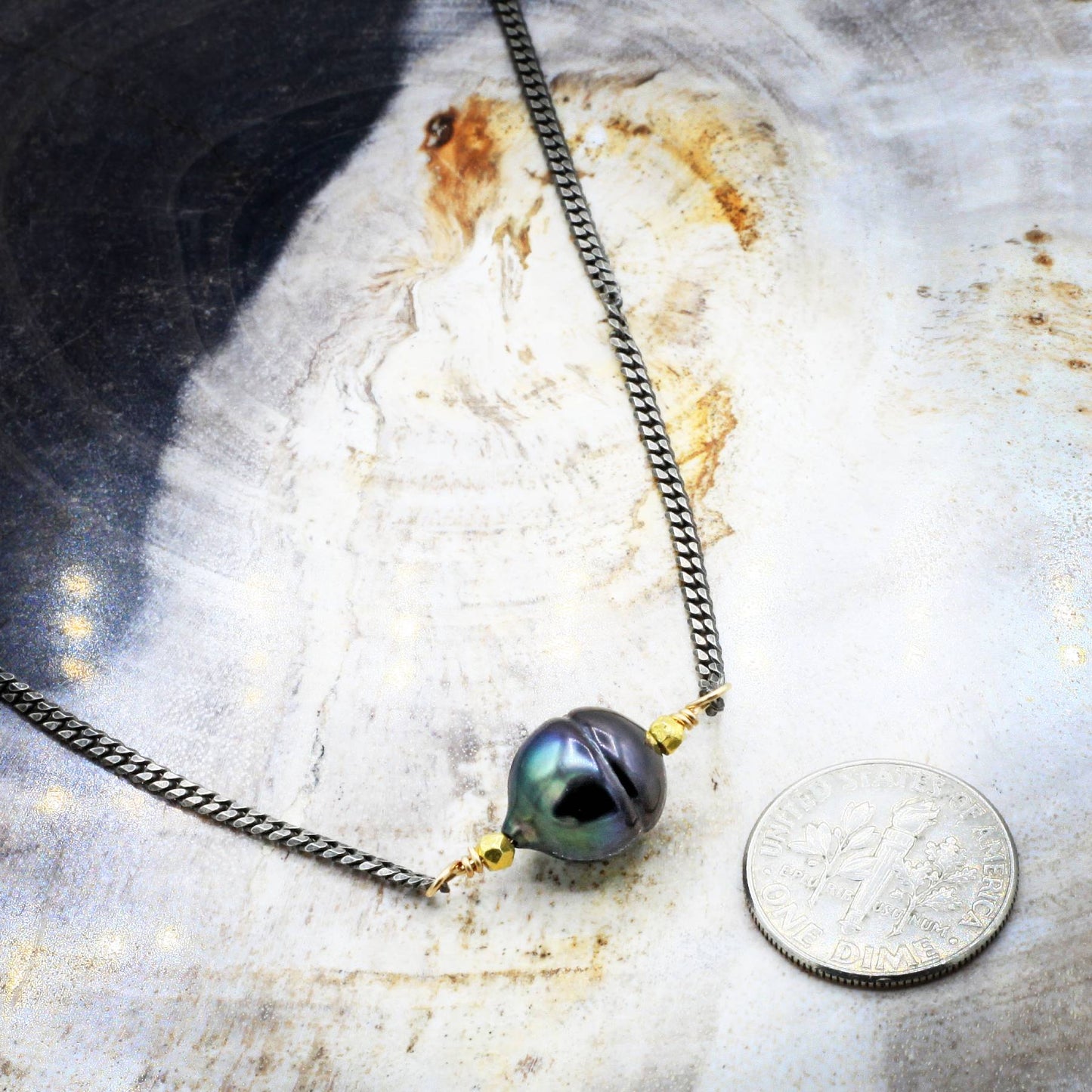 Robindira Unsworth Jewelry | Tahitian Pearl + Oxidized Sterling Silver Necklace | Firecracker