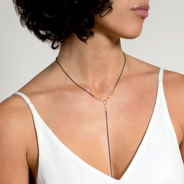 Sarah McGuire Studio | "Babble" Lariat with 18k Gold + Sterling Silver | Firecracker