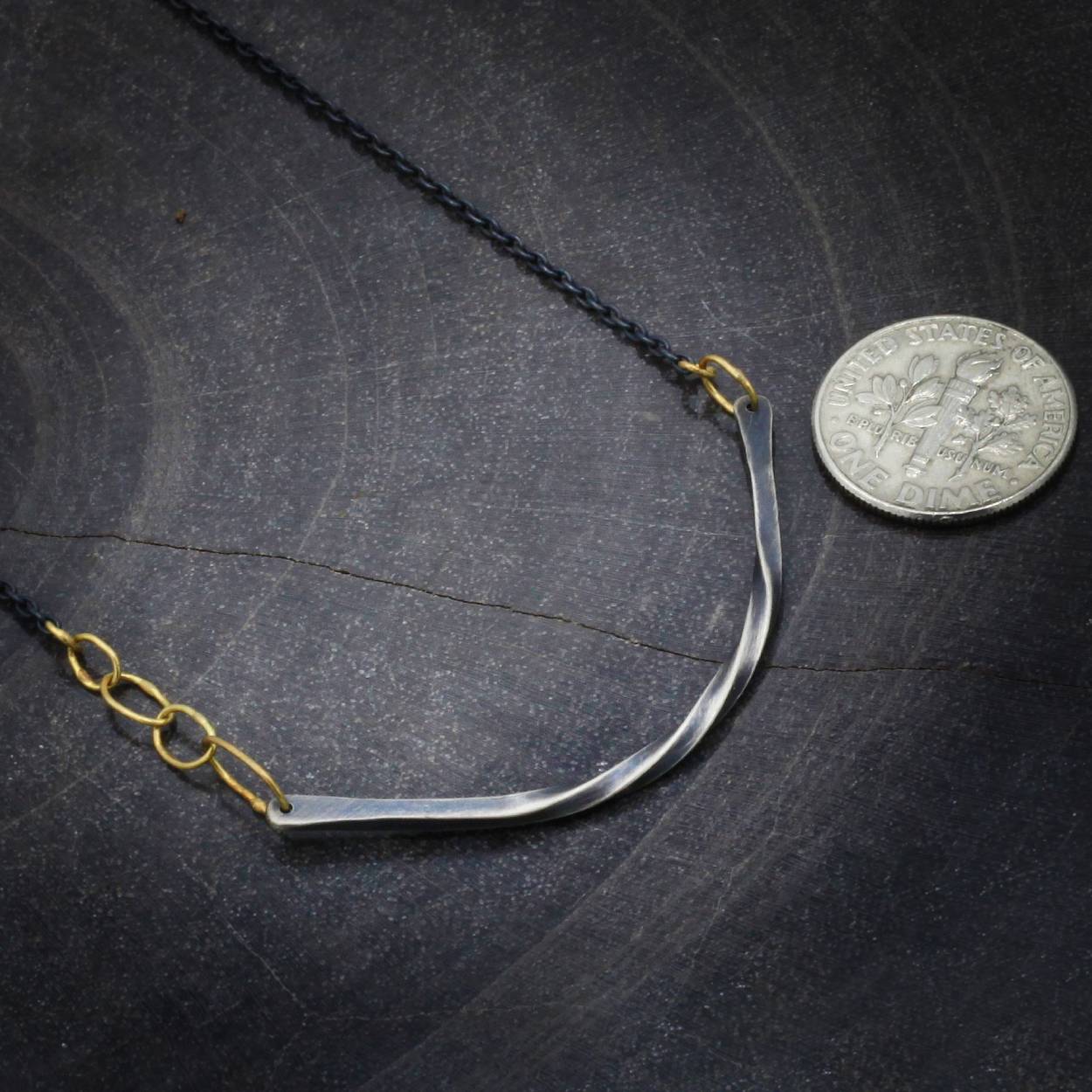 Sarah McGuire Studio | "Bias Arc" 18k Gold, Raw Diamond + Sterling Silver Necklace | Firecracker