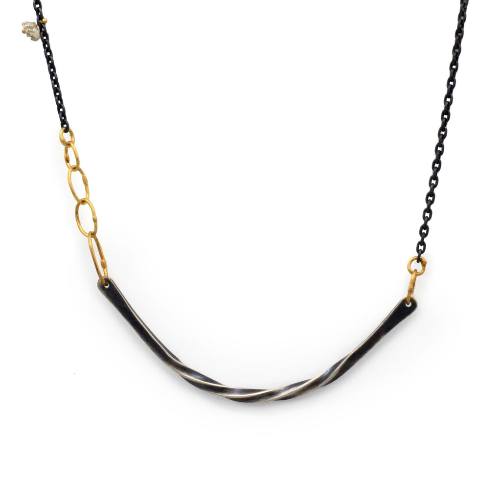 Sarah McGuire Studio | "Bias Arc" 18k Gold, Raw Diamond + Sterling Silver Necklace | Firecracker