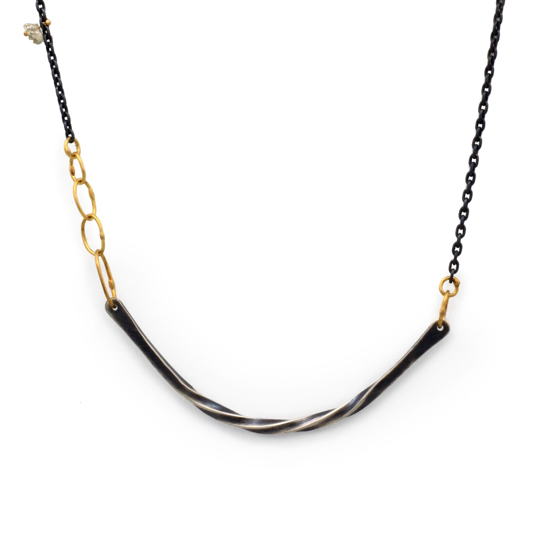Sarah McGuire Studio | "Bias Arc" 18k Gold, Raw Diamond + Sterling Silver Necklace | Firecracker