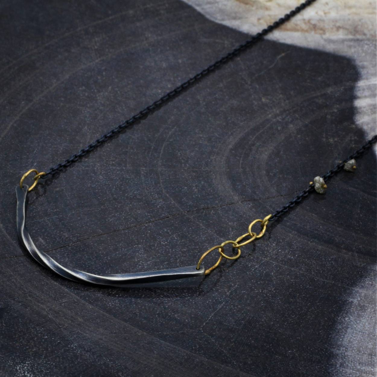 Sarah McGuire Studio | "Bias Arc" 18k Gold, Raw Diamond + Sterling Silver Necklace | Firecracker