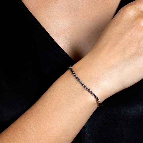 Sarah McGuire Studio | "Heavy Pinned" Oxidized Silver + 18k Gold Chain Bracelet | Firecracker