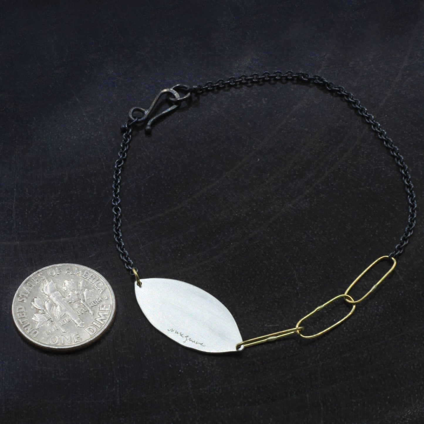 Sarah McGuire Studio | "Petal" Oxidized Silver + 18k Gold Chain Bracelet | Firecracker