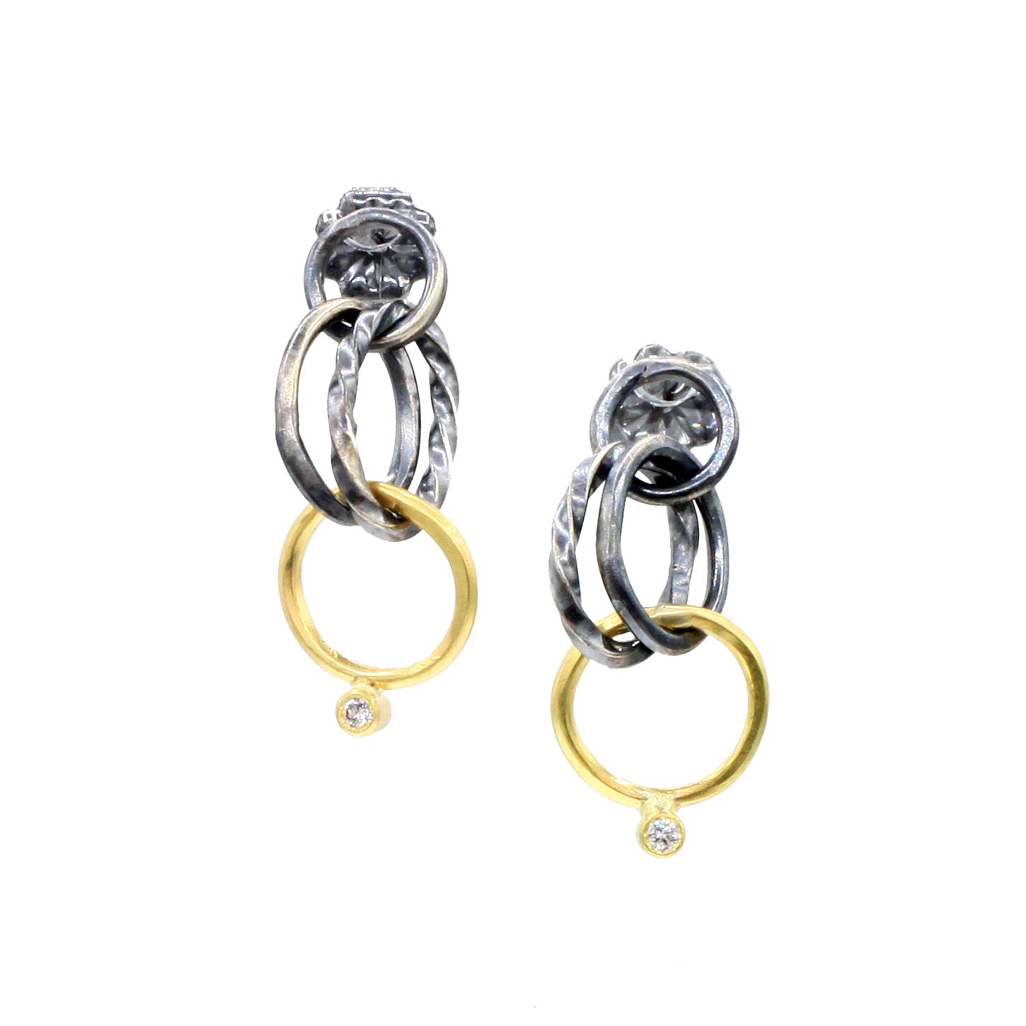 Sarah McGuire Studio | "Wrought Links" Diamond + 18k Gold Post Earrings | Firecracker