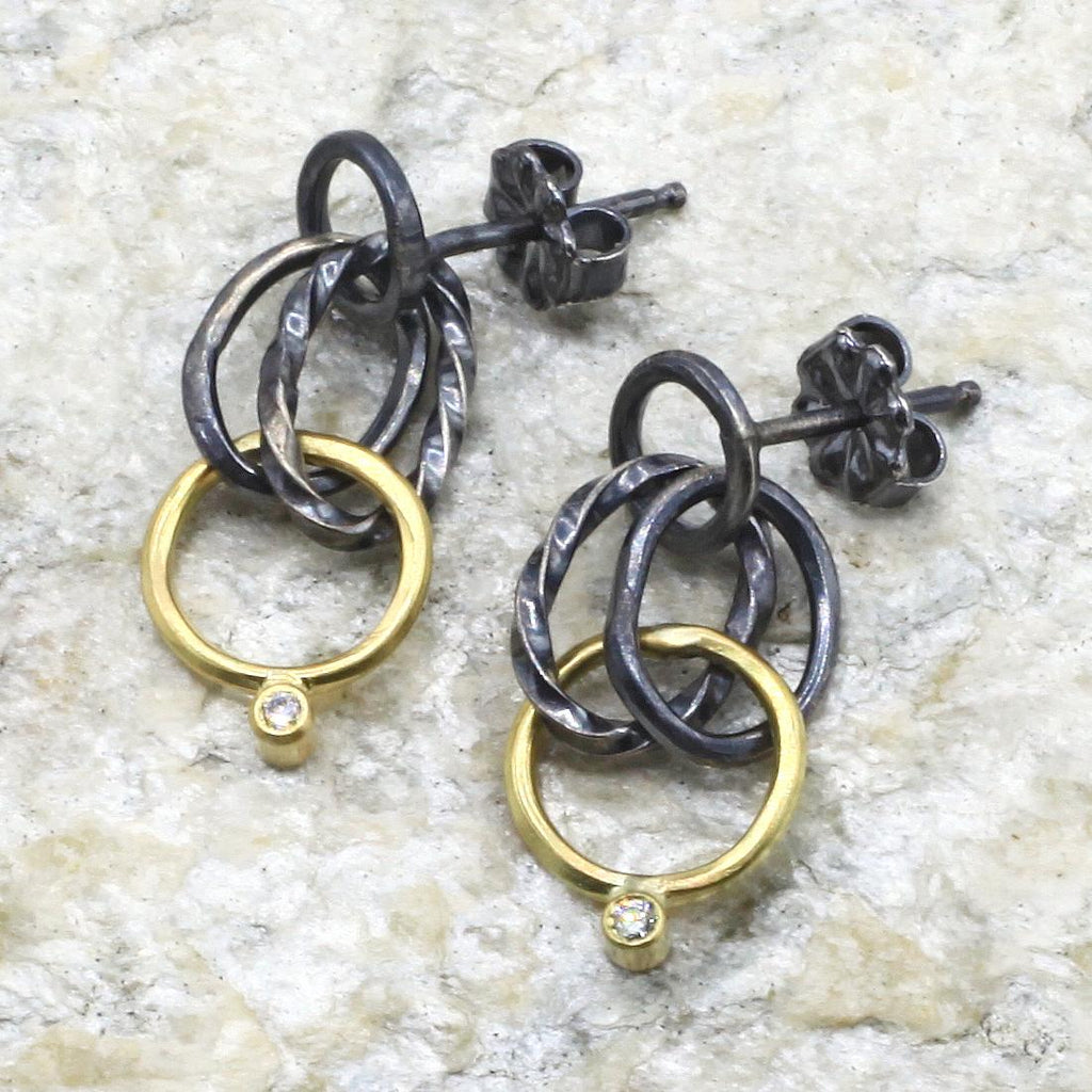 Sarah McGuire Studio | "Wrought Links" Diamond + 18k Gold Post Earrings | Firecracker