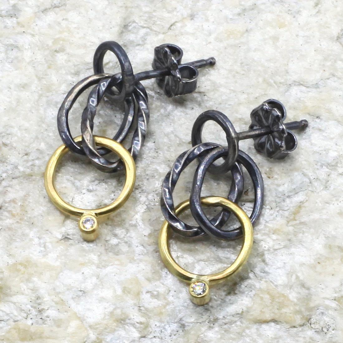 Sarah McGuire Studio | "Wrought Links" Diamond + 18k Gold Post Earrings | Firecracker