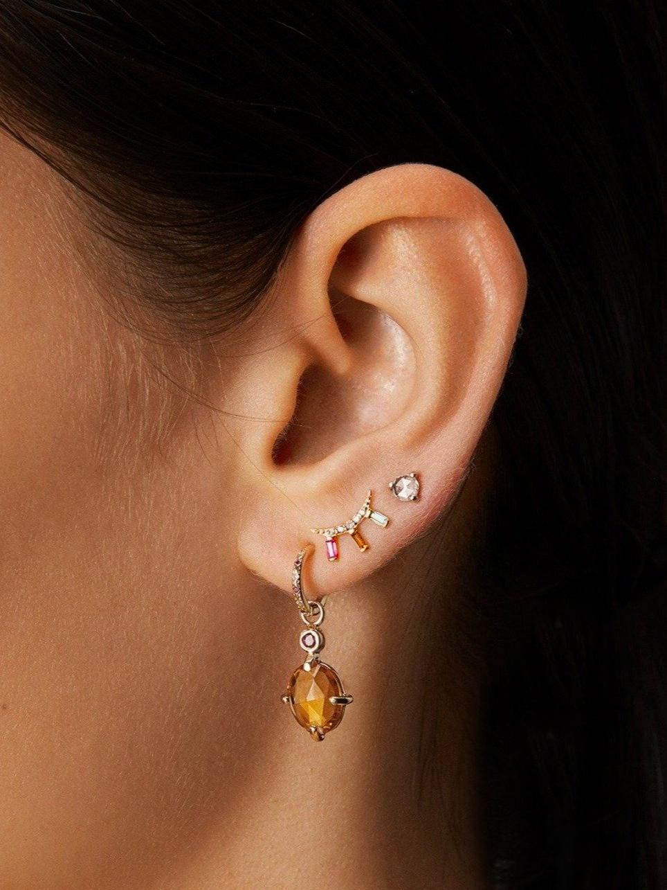 Scosha | Ariel Rainbow Moonstone + 10K Gold Stud Earring | Firecracker