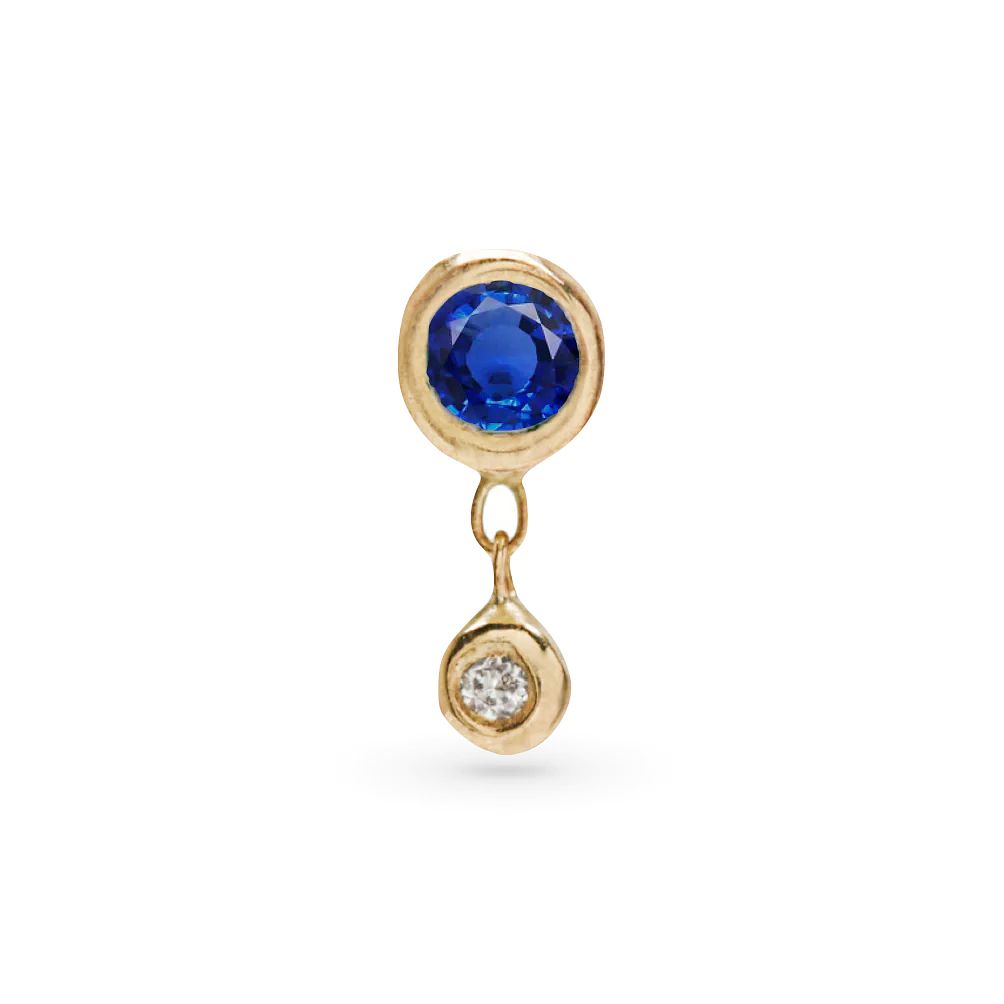 Scosha | Diamond, Blue Sapphire + 10k Gold Bezel Stud Earring | Firecracker