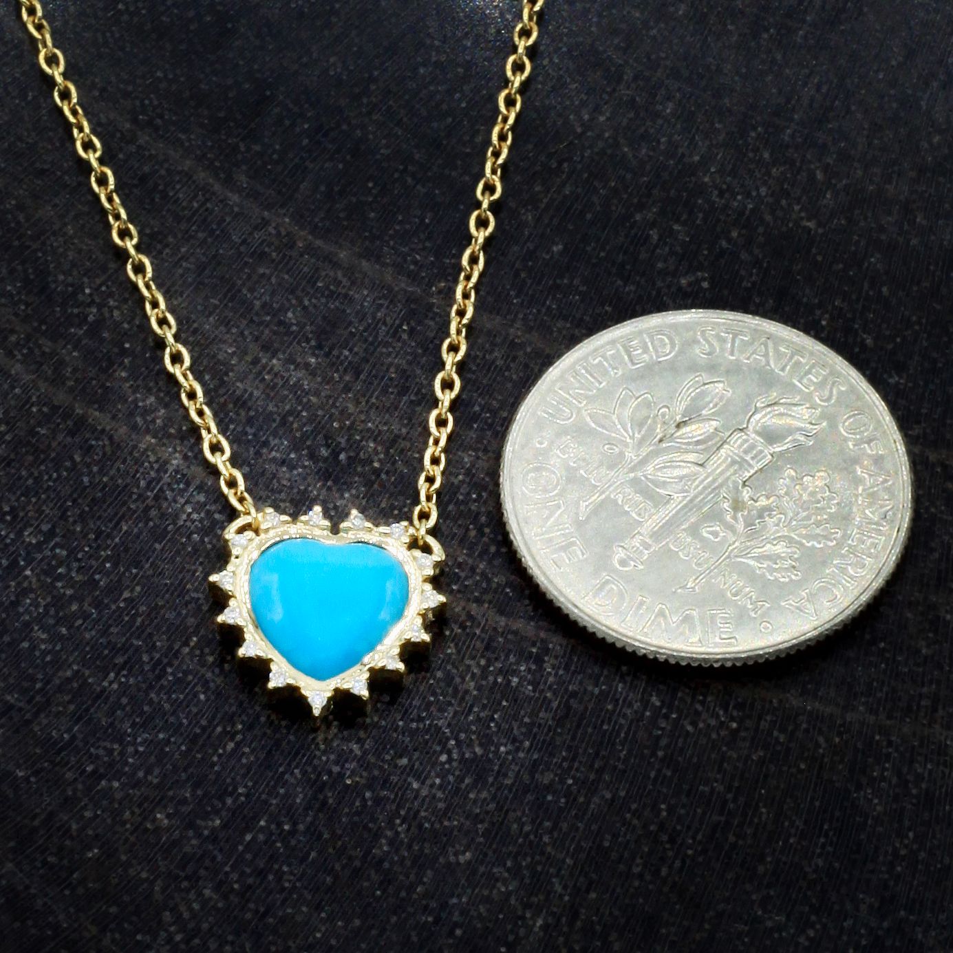 Scosha | Diamond, Turquoise + 10k Gold Heart Necklace | Firecracker