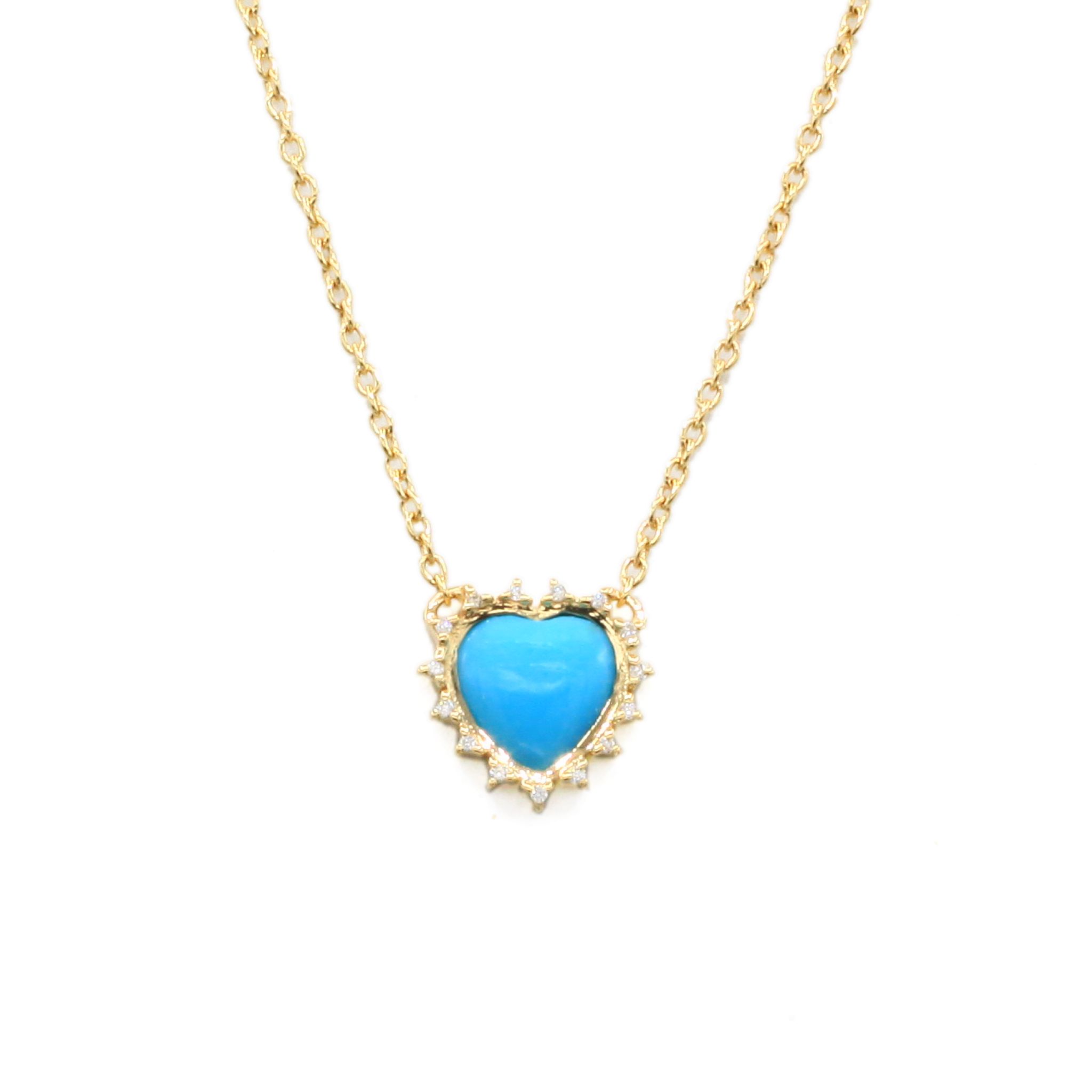 Scosha | Diamond, Turquoise + 10k Gold Heart Necklace | Firecracker